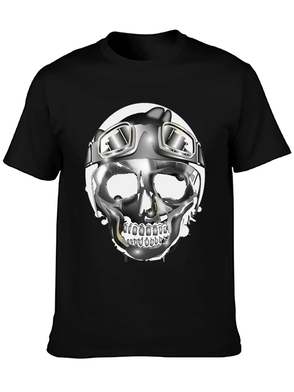 Chrome Skull With Retro Motorcycle Helmet Essential Cotton Tee For Daily Outfits – Unisex Style