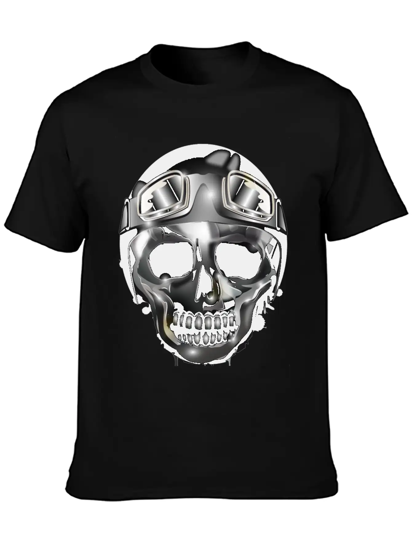 Chrome Skull With Retro Motorcycle Helmet Essential Cotton Tee For Daily Outfits – Unisex Style