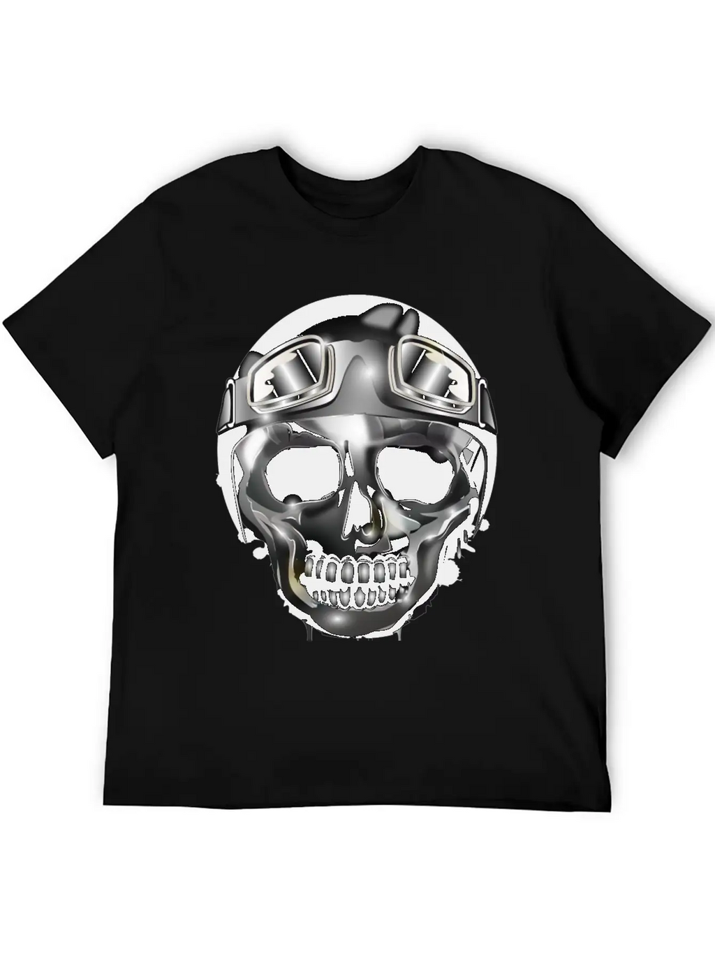 Chrome Skull With Retro Motorcycle Helmet Essential Cotton Tee For Daily Outfits – Unisex Style