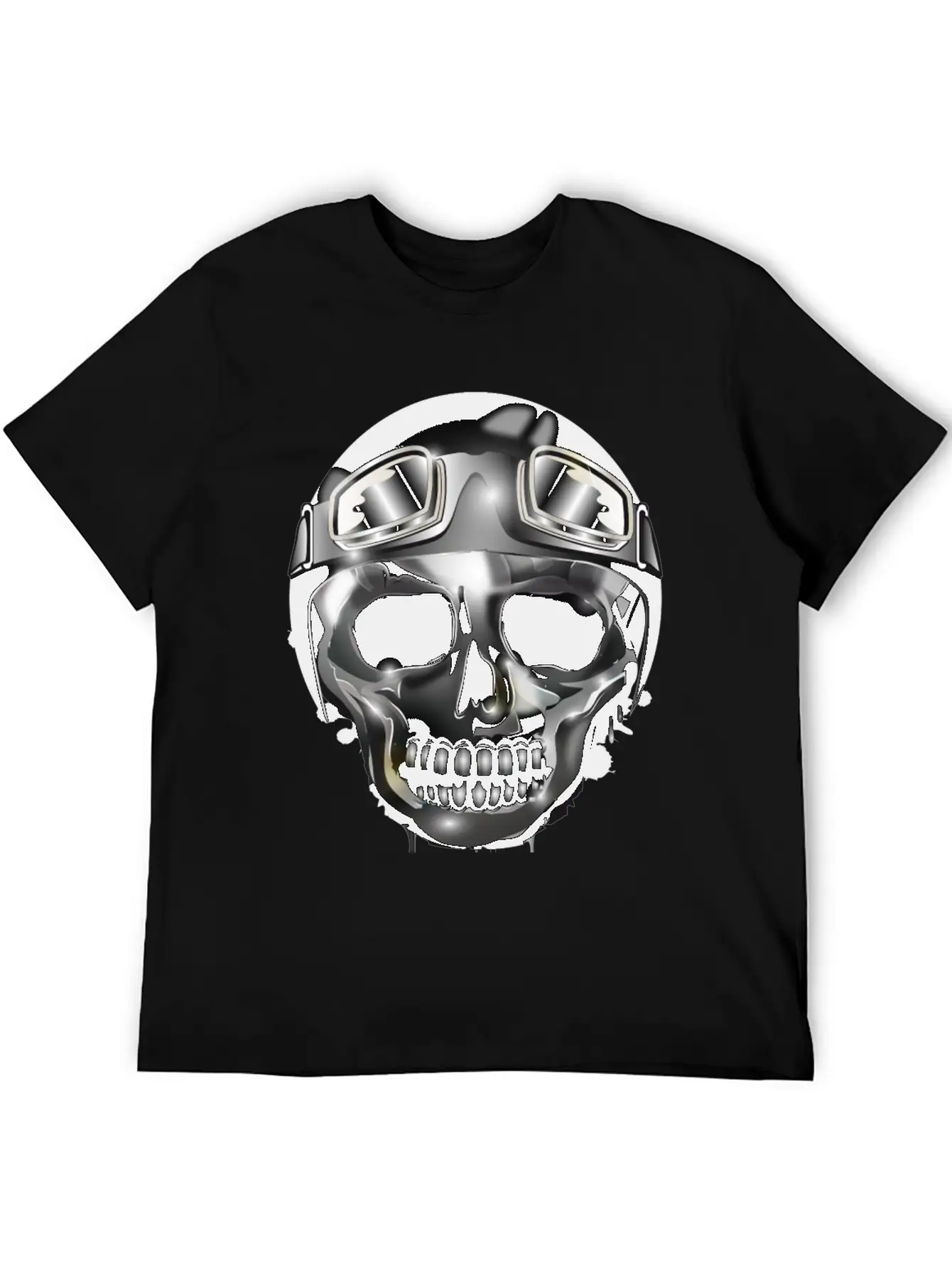 Chrome Skull With Retro Motorcycle Helmet Essential Cotton Tee For Daily Outfits – Unisex Style