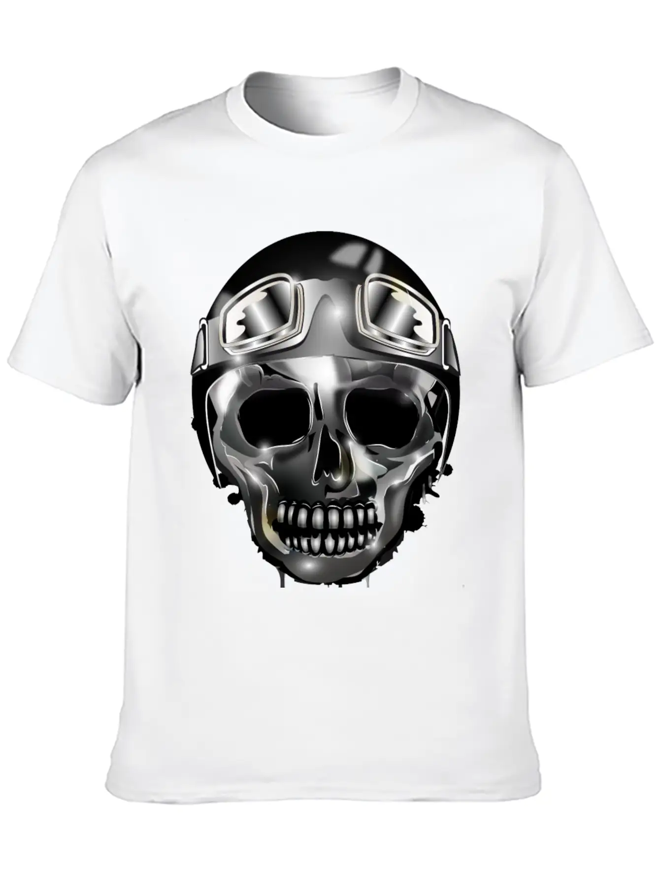 Chrome Skull With Retro Motorcycle Helmet Essential Cotton Tee For Daily Outfits – Unisex Style