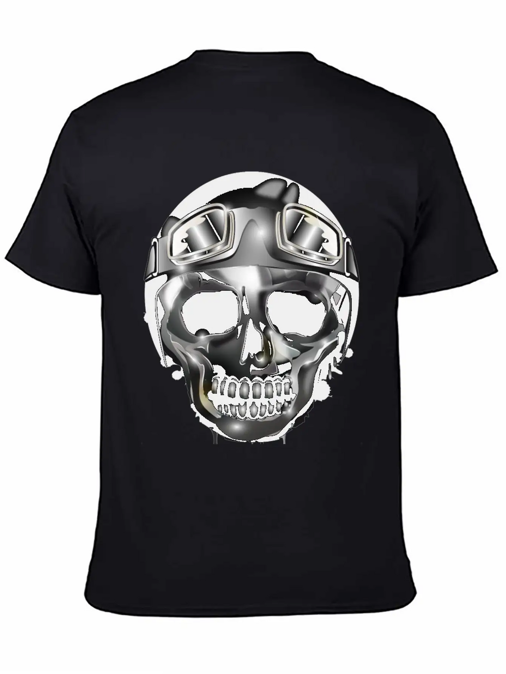 Chrome Skull With Retro Motorcycle Helmet Essential Cotton Tee For Daily Outfits – Unisex Style