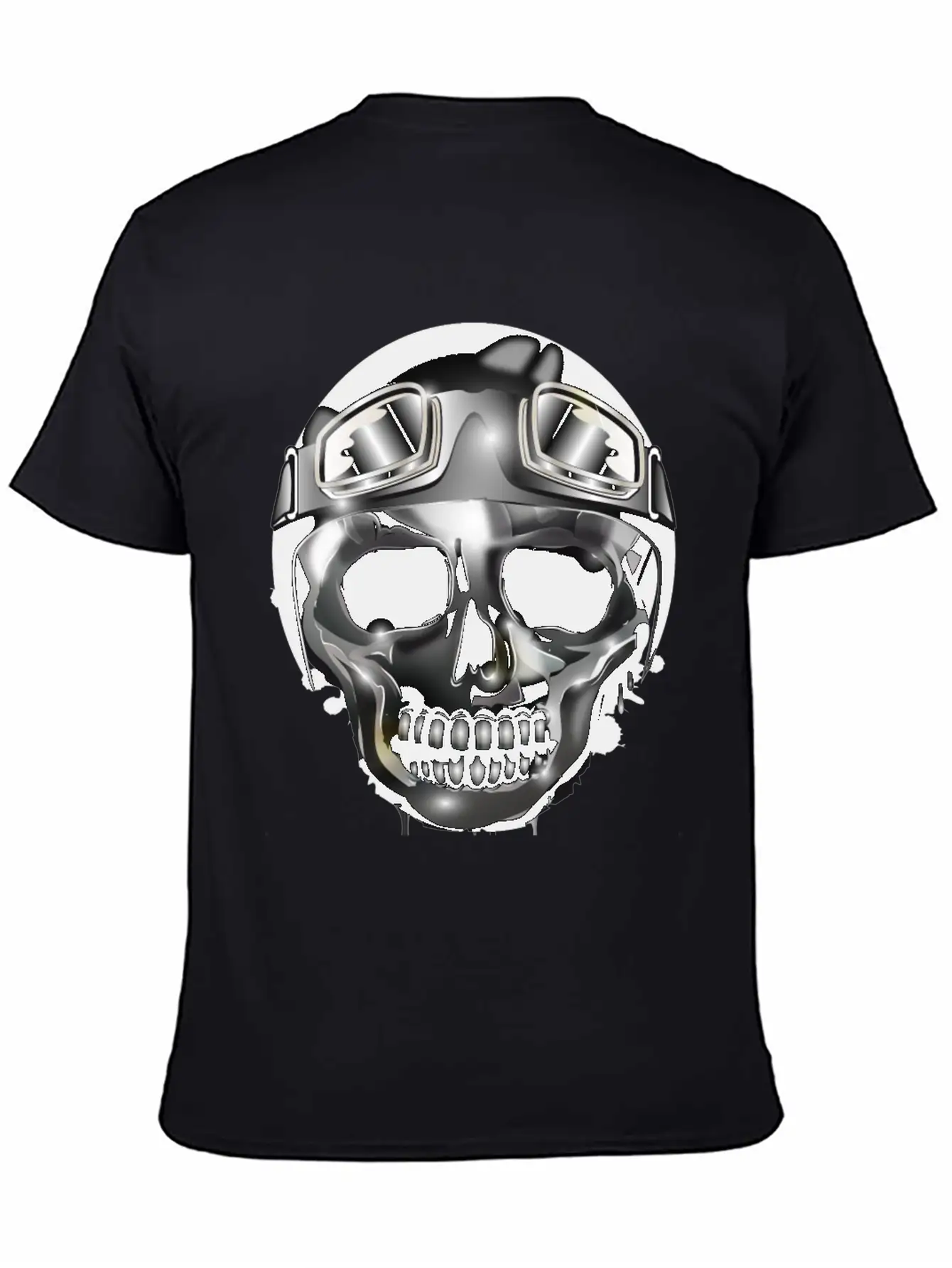 Chrome Skull With Retro Motorcycle Helmet Essential Cotton Tee For Daily Outfits – Unisex Style
