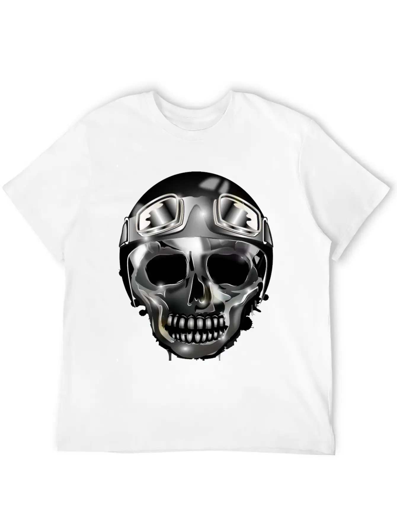 Chrome Skull With Retro Motorcycle Helmet Essential Cotton Tee For Daily Outfits – Unisex Style