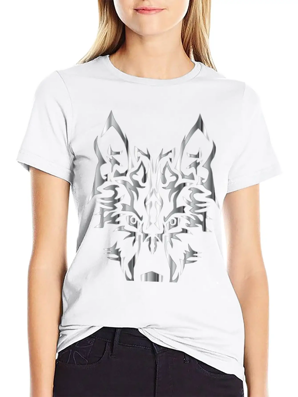 Chrome Symmetric Tribal Wolf No Background Classic Cotton Tee – Unisex Comfort For Any Season