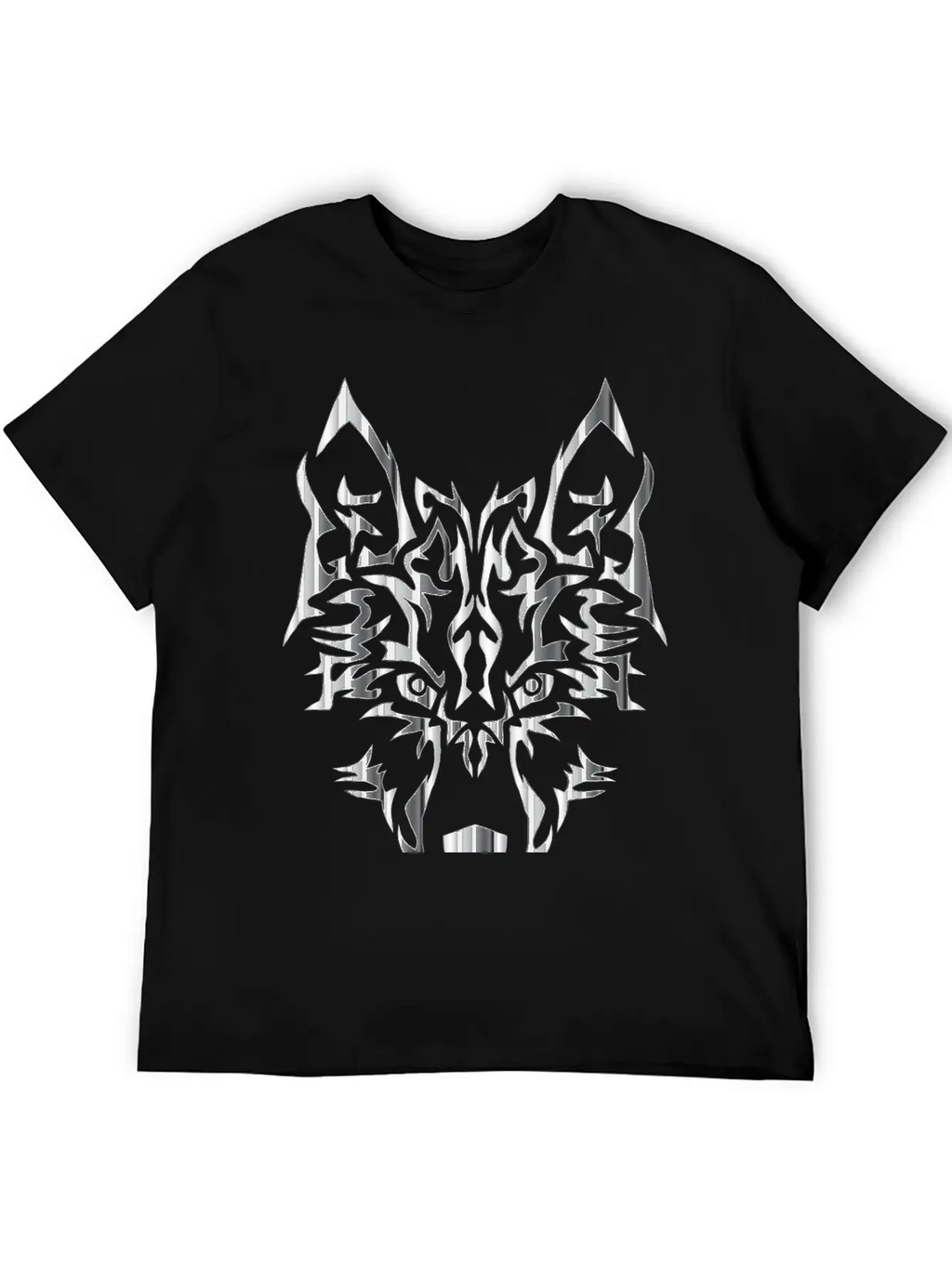 Chrome Symmetric Tribal Wolf No Background Classic Cotton Tee – Unisex Comfort For Any Season