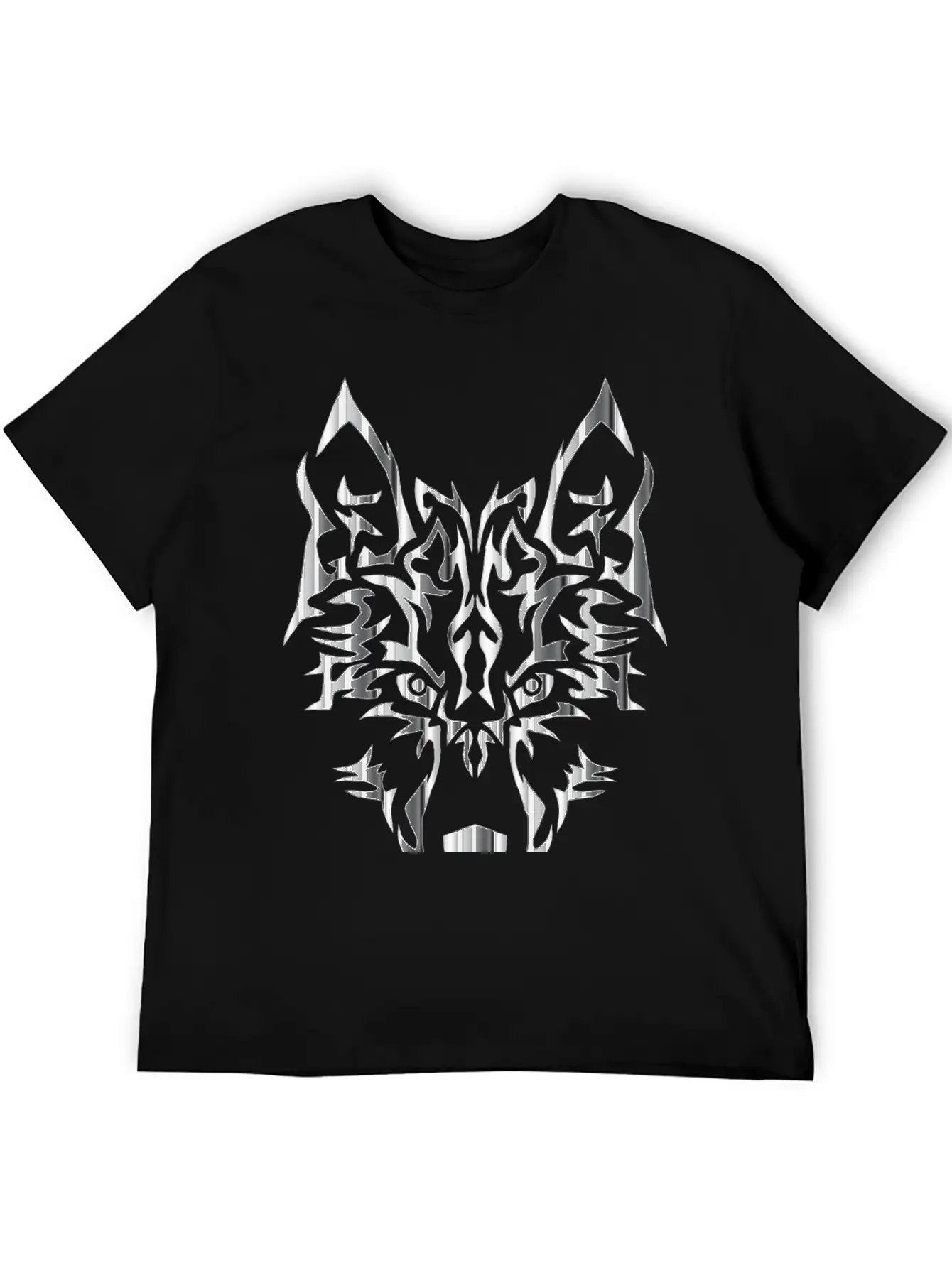 Chrome Symmetric Tribal Wolf No Background Classic Cotton Tee – Unisex Comfort For Any Season