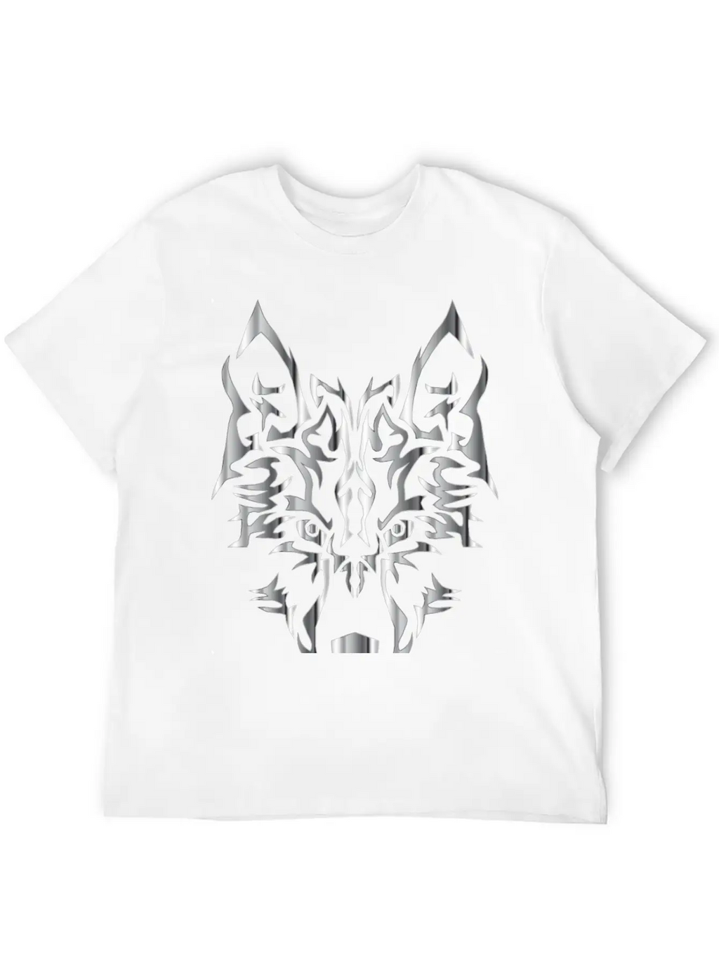 Chrome Symmetric Tribal Wolf No Background Classic Cotton Tee – Unisex Comfort For Any Season