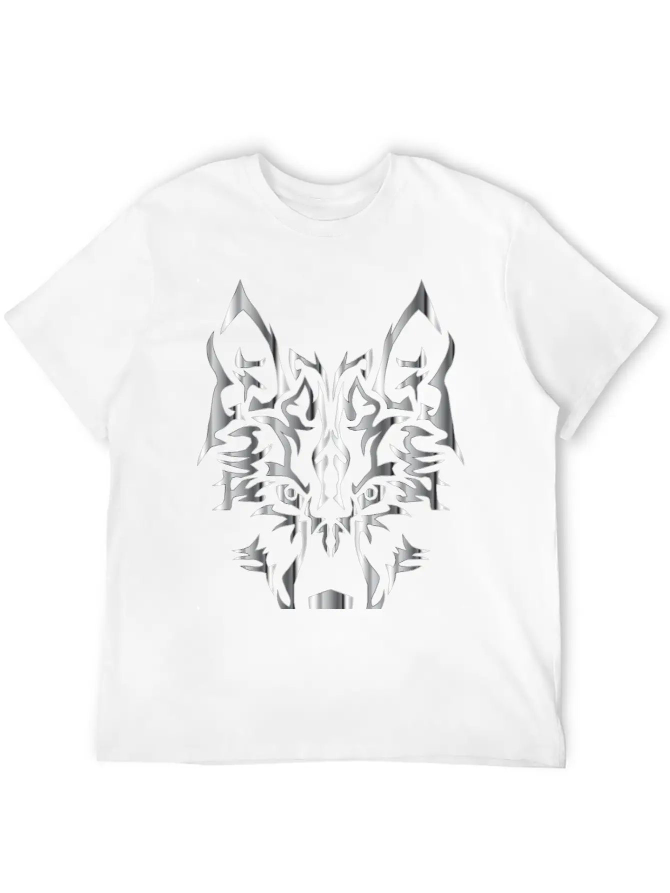 Chrome Symmetric Tribal Wolf No Background Classic Cotton Tee – Unisex Comfort For Any Season