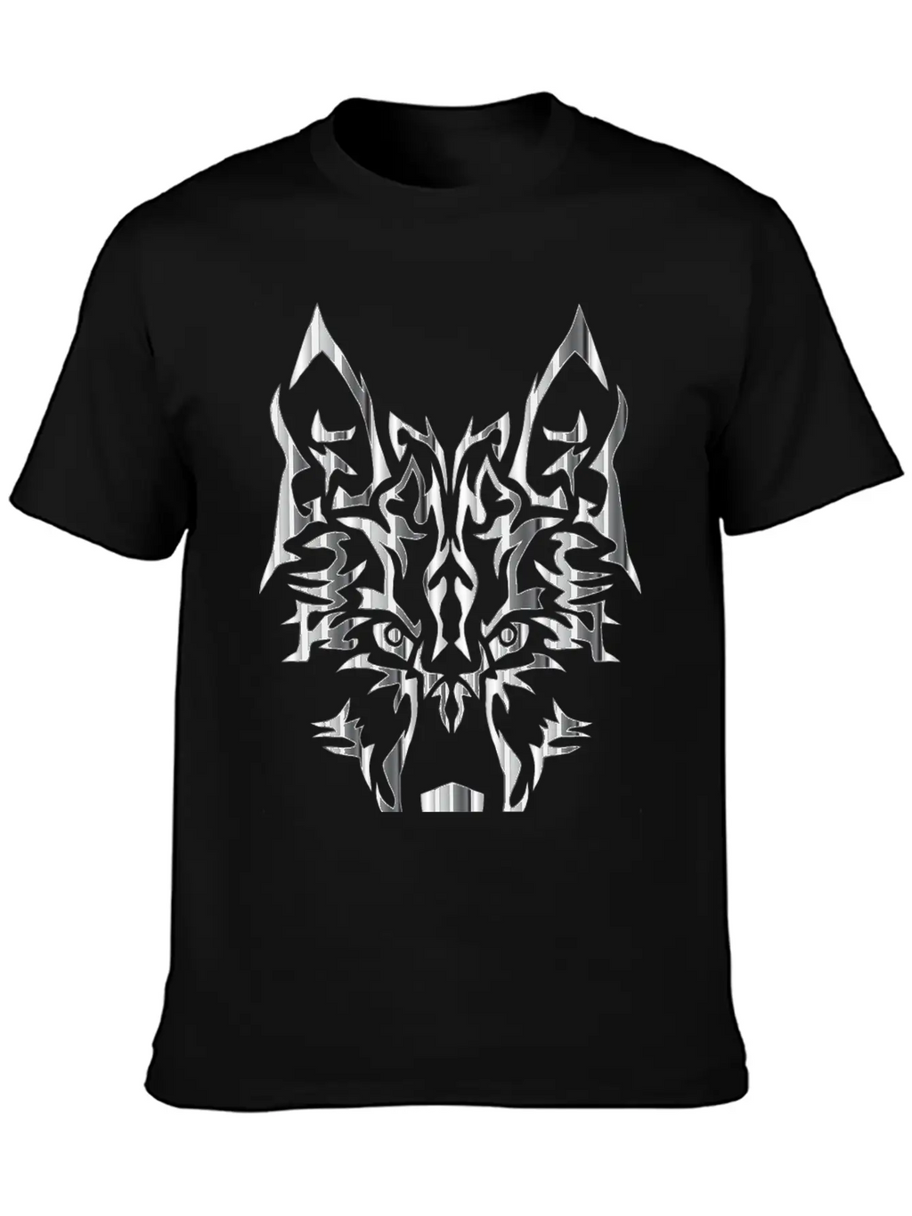 Chrome Symmetric Tribal Wolf No Background Classic Cotton Tee – Unisex Comfort For Any Season