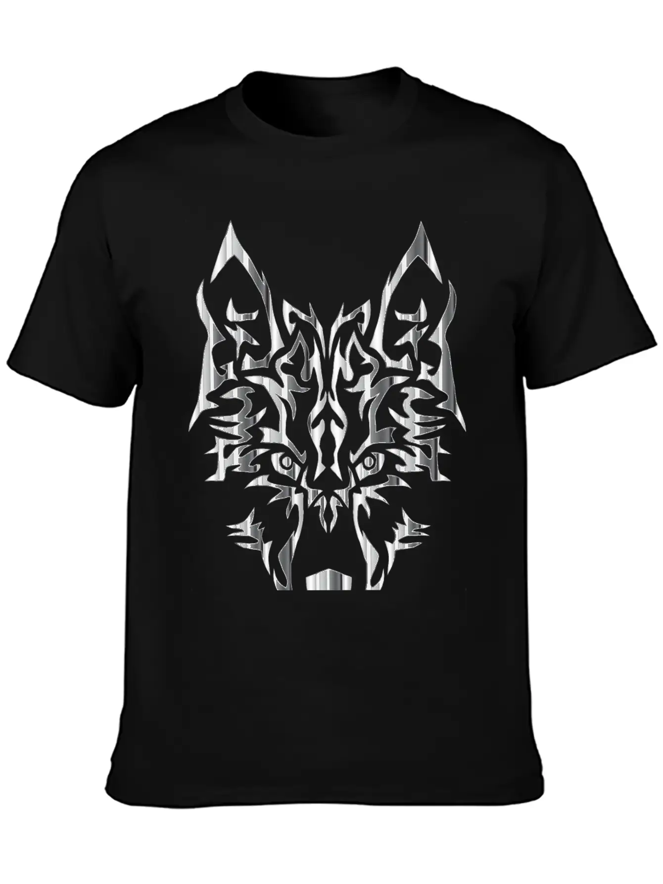 Chrome Symmetric Tribal Wolf No Background Classic Cotton Tee – Unisex Comfort For Any Season