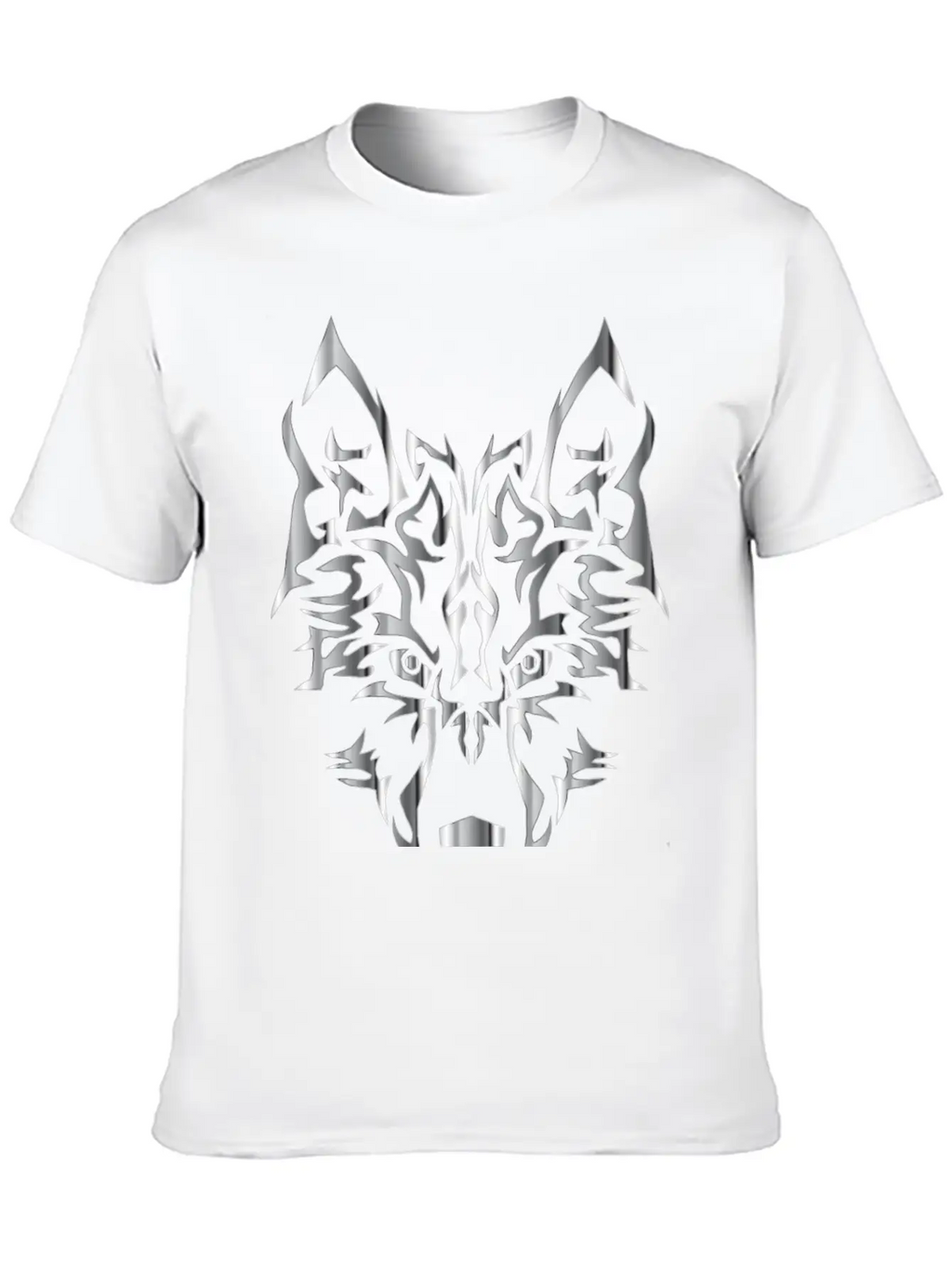 Chrome Symmetric Tribal Wolf No Background Classic Cotton Tee – Unisex Comfort For Any Season