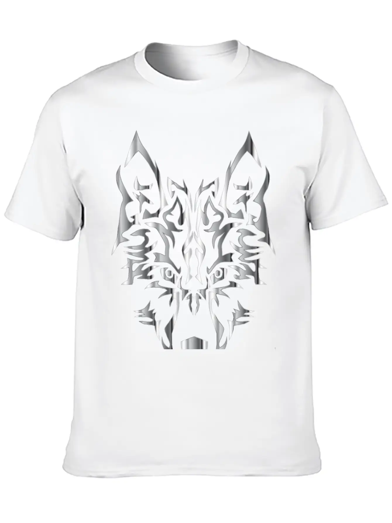 Chrome Symmetric Tribal Wolf No Background Classic Cotton Tee – Unisex Comfort For Any Season