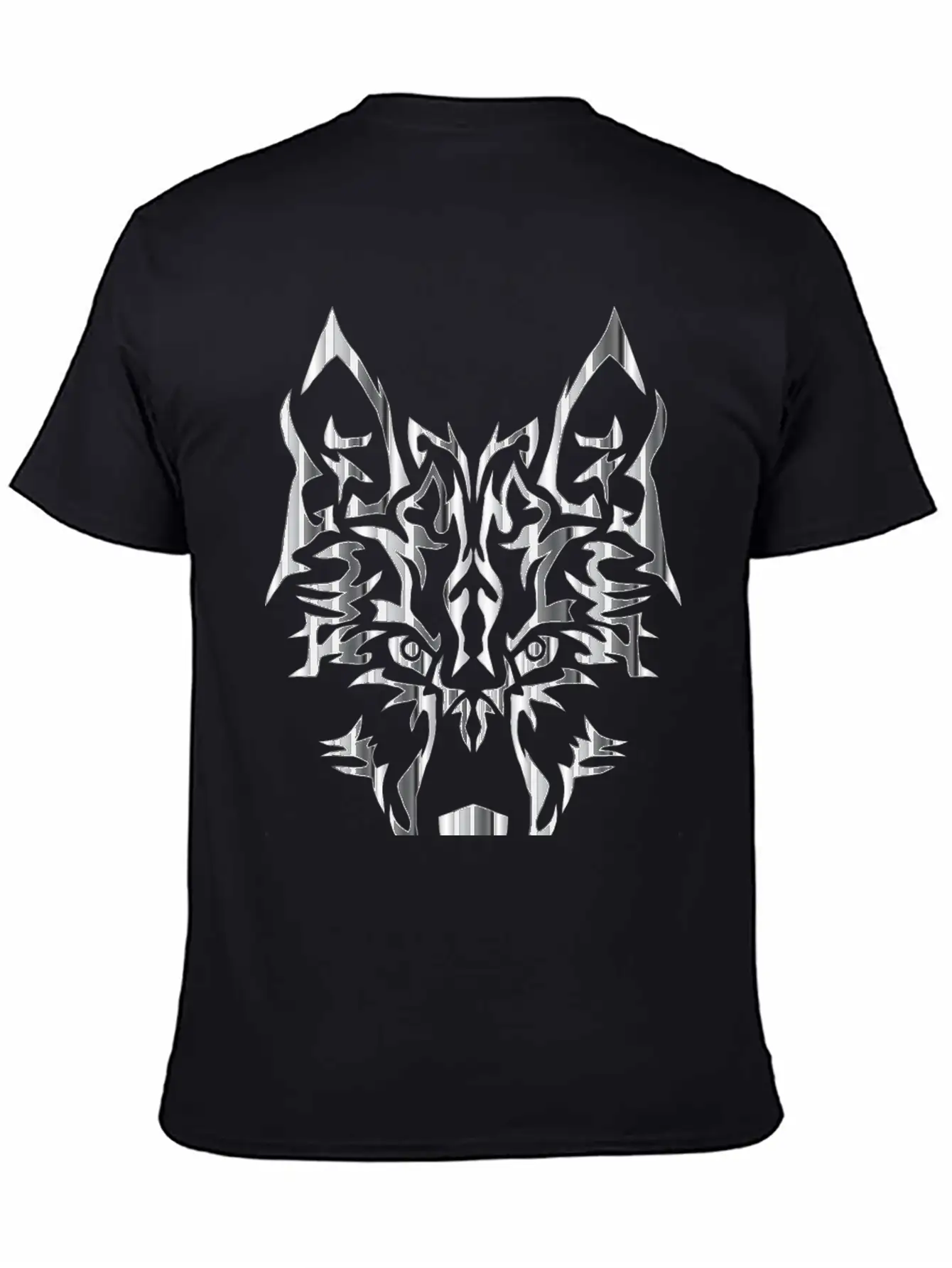 Chrome Symmetric Tribal Wolf No Background Classic Cotton Tee – Unisex Comfort For Any Season
