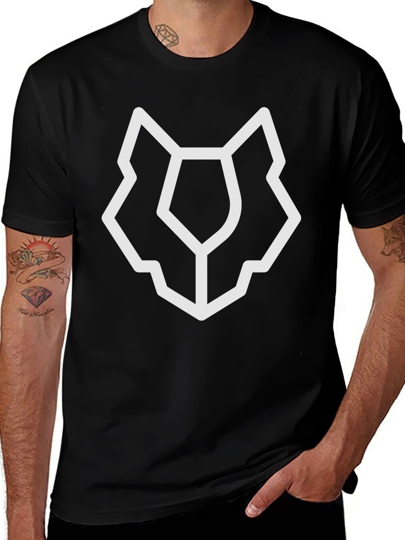 Abstract Wolf Head Graphic Tee - Black