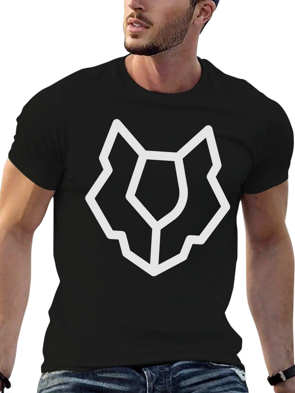 Abstract Wolf Head Graphic Tee - Black