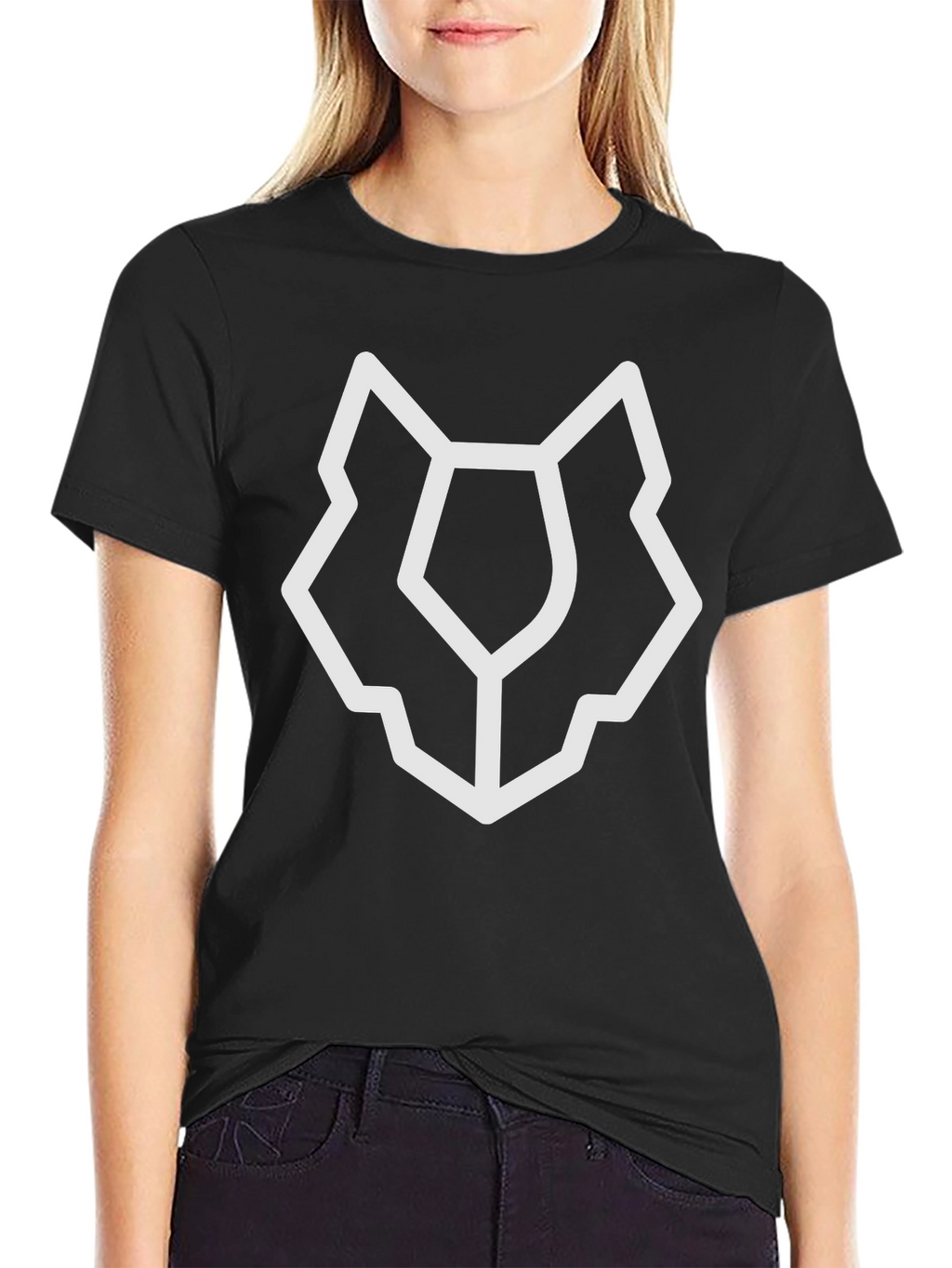Abstract Wolf Head Graphic Tee - Black