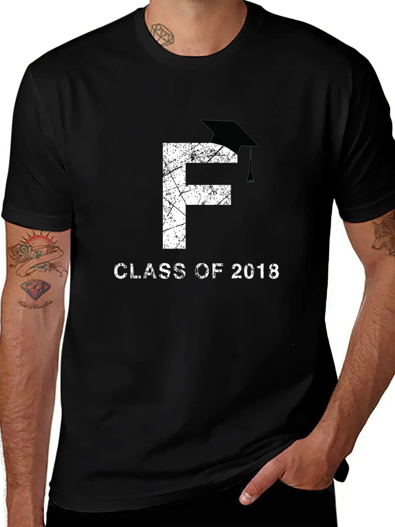 Class Of 2018 Last Name Letter F Graduation Shirt Essential Cotton Tee For Daily Outfits – Unisex Style