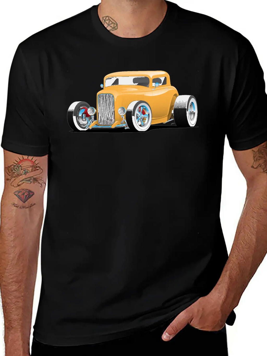 Classic American 32 Hotrod Car Illustration Breathable Graphic T-Shirt – Perfect For Casual Days
