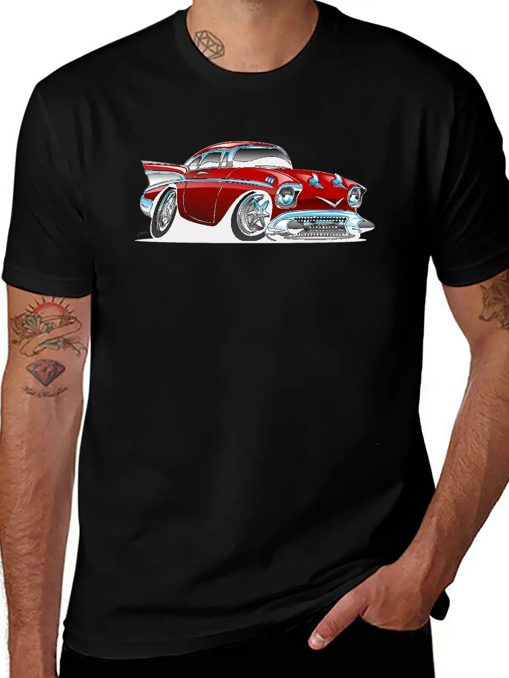 Classic American 57 Hot Rod Cartoon Unisex Casual T-Shirt – Clean Design For Daily Comfort