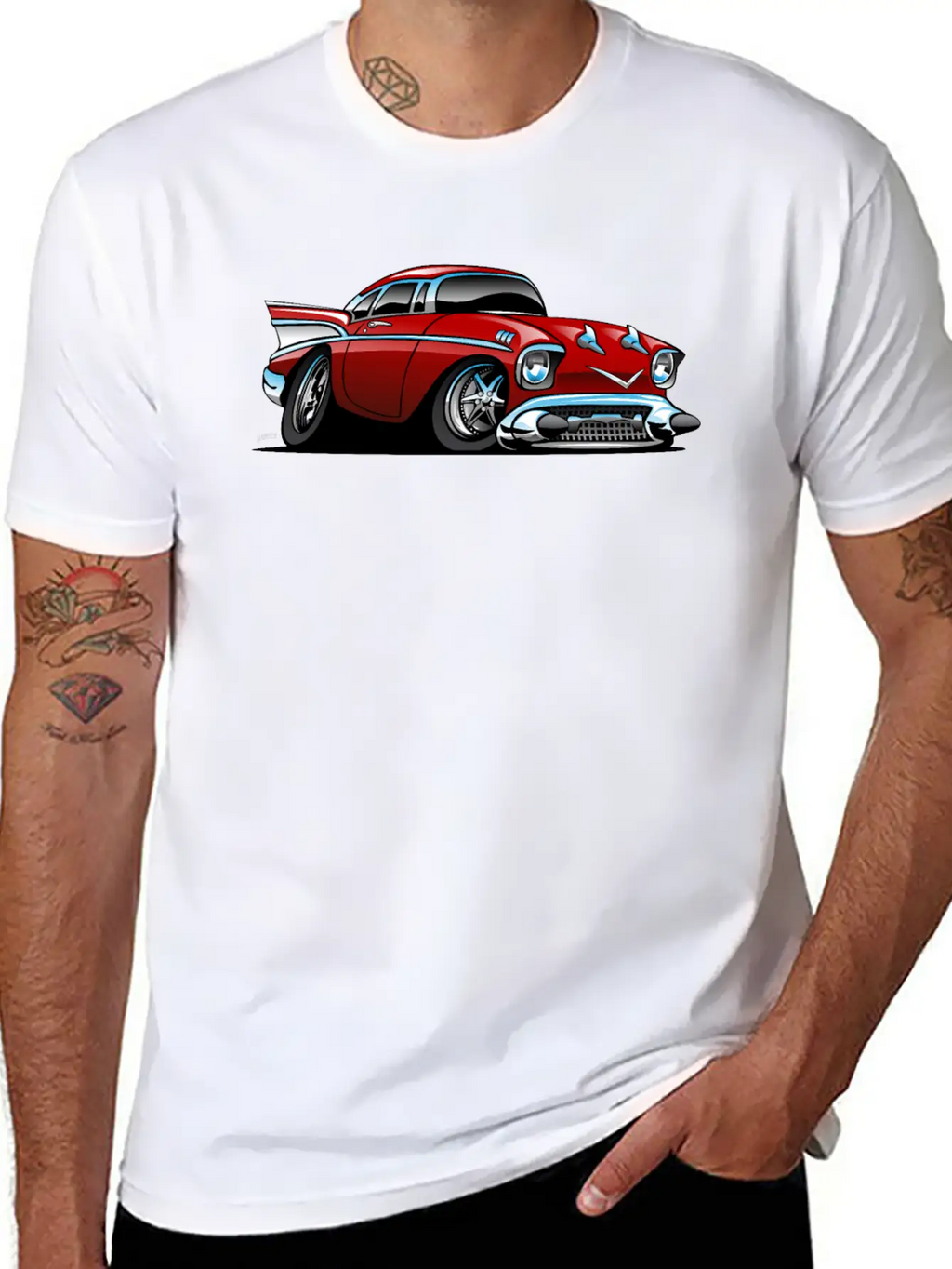 Classic American 57 Hot Rod Cartoon Unisex Casual T-Shirt – Clean Design For Daily Comfort