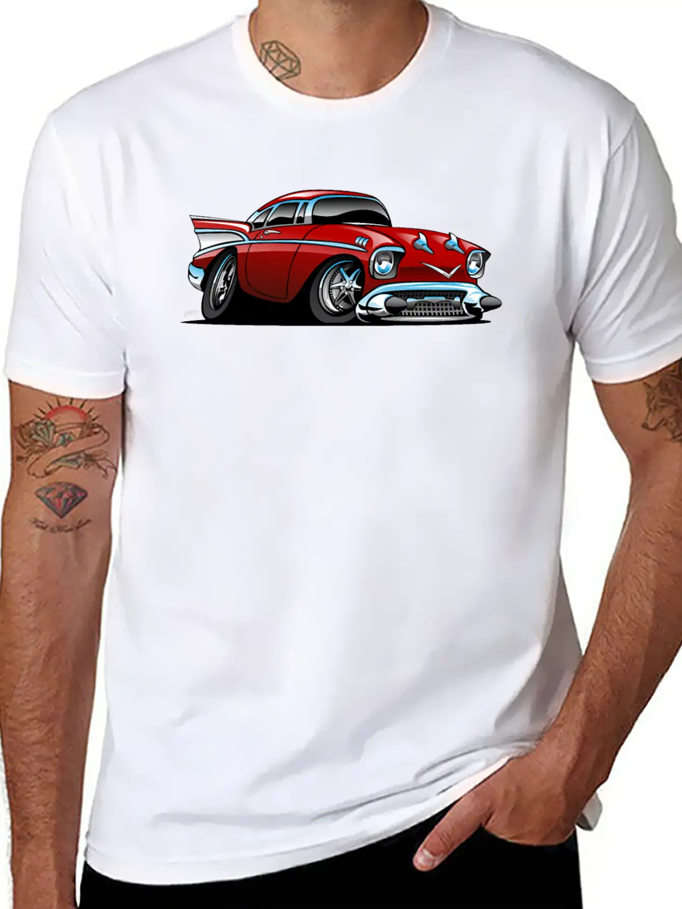 Classic American 57 Hot Rod Cartoon Unisex Casual T-Shirt – Clean Design For Daily Comfort