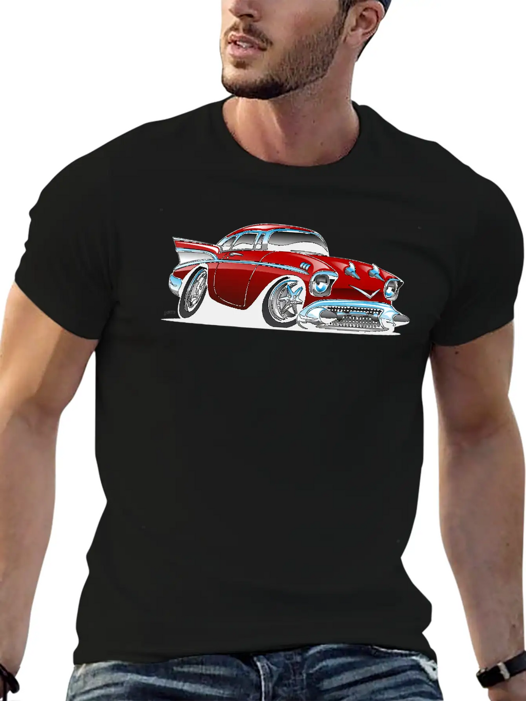 Classic American 57 Hot Rod Cartoon Unisex Casual T-Shirt – Clean Design For Daily Comfort