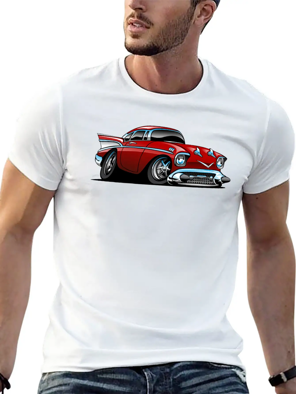 Classic American 57 Hot Rod Cartoon Unisex Casual T-Shirt – Clean Design For Daily Comfort