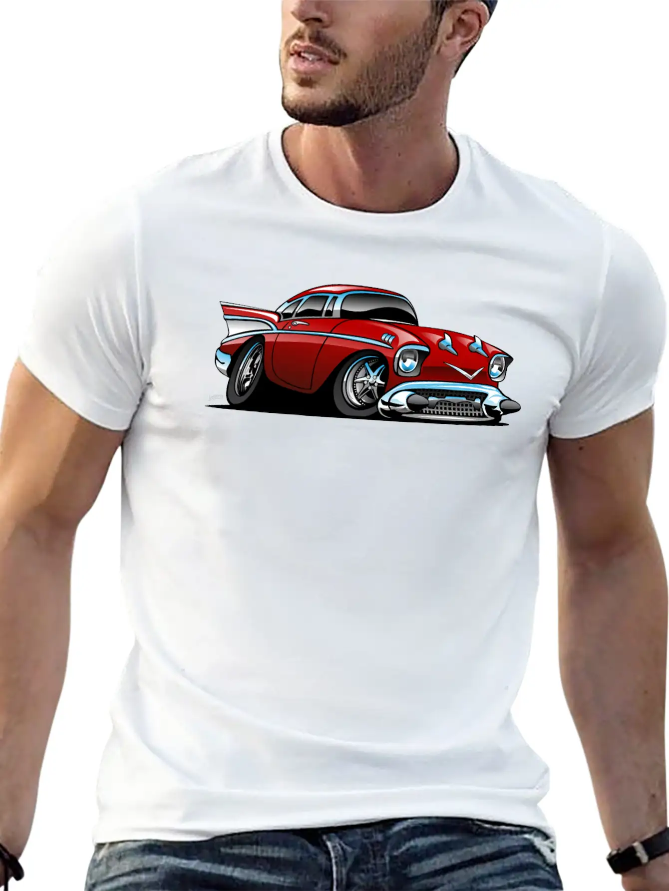 Classic American 57 Hot Rod Cartoon Unisex Casual T-Shirt – Clean Design For Daily Comfort