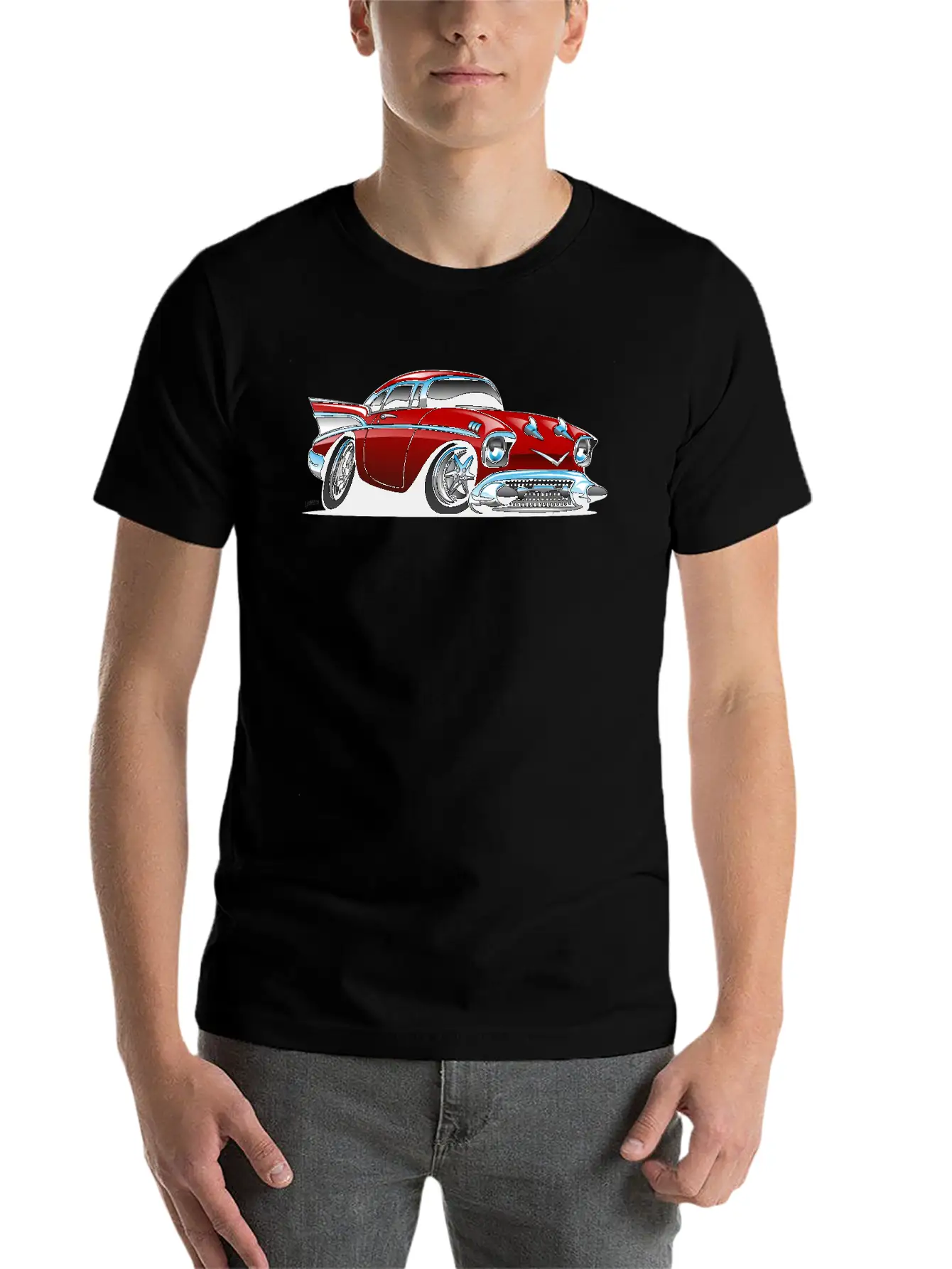 Classic American 57 Hot Rod Cartoon Unisex Casual T-Shirt – Clean Design For Daily Comfort