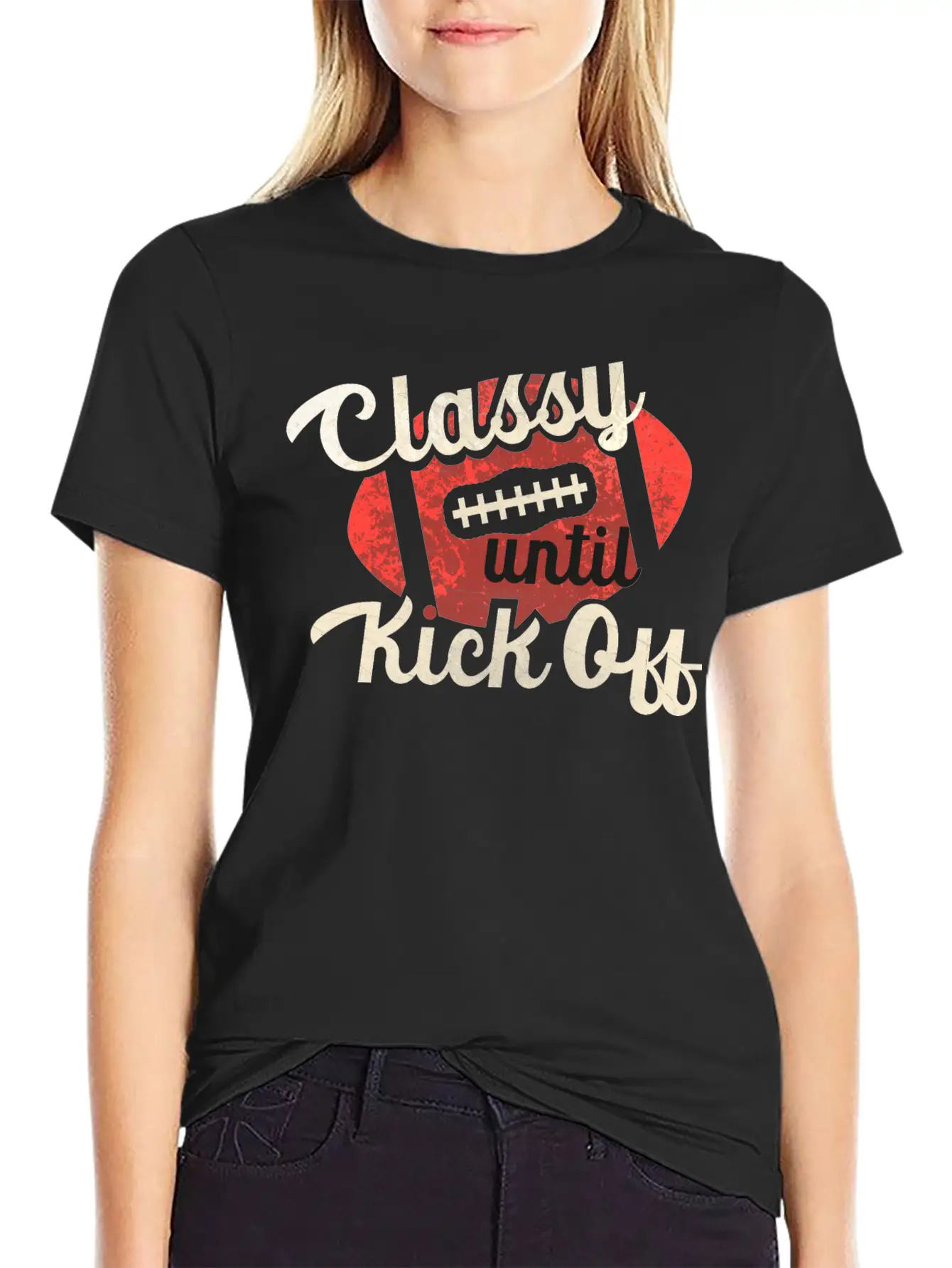 Classy Until Kick Off-Football Breathable Graphic T-Shirt – Perfect For Casual Days