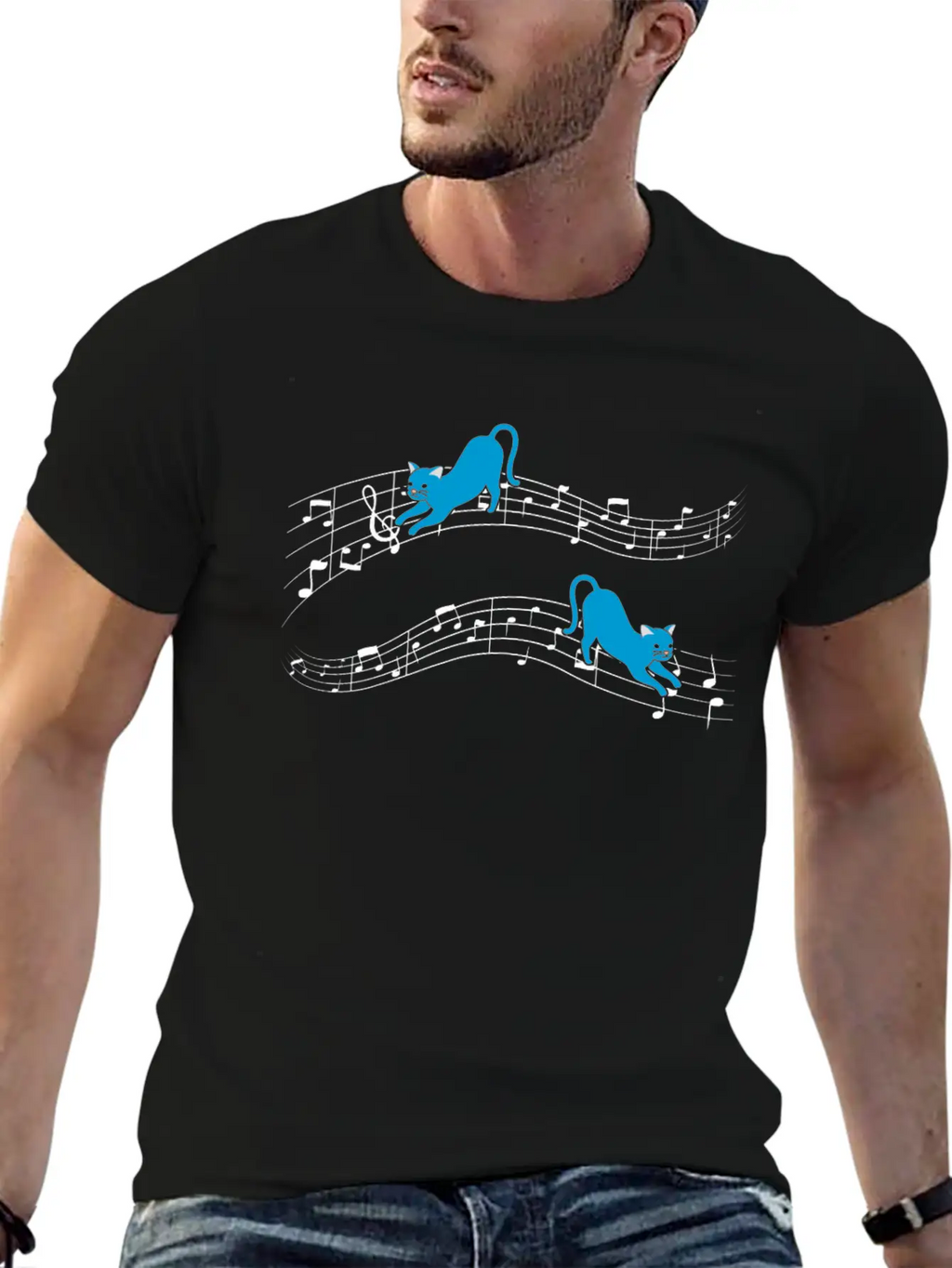 Clef Cat Playing On Musical Notes Musician Timeless Short Sleeve Tee – Comfy And Minimalist Design