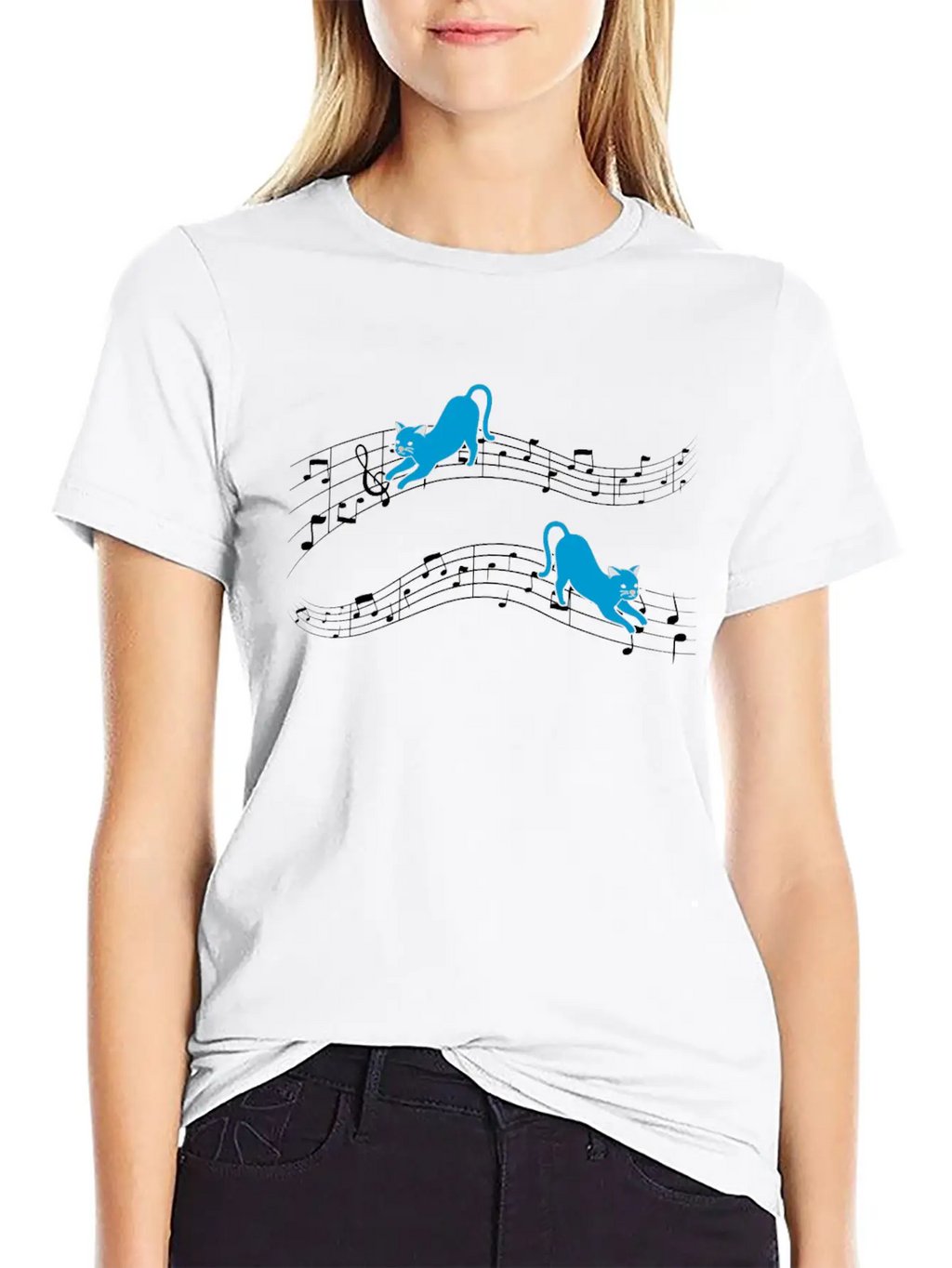 Clef Cat Playing On Musical Notes Musician Timeless Short Sleeve Tee – Comfy And Minimalist Design