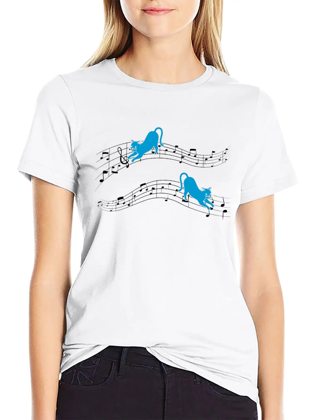 Clef Cat Playing On Musical Notes Musician Timeless Short Sleeve Tee – Comfy And Minimalist Design