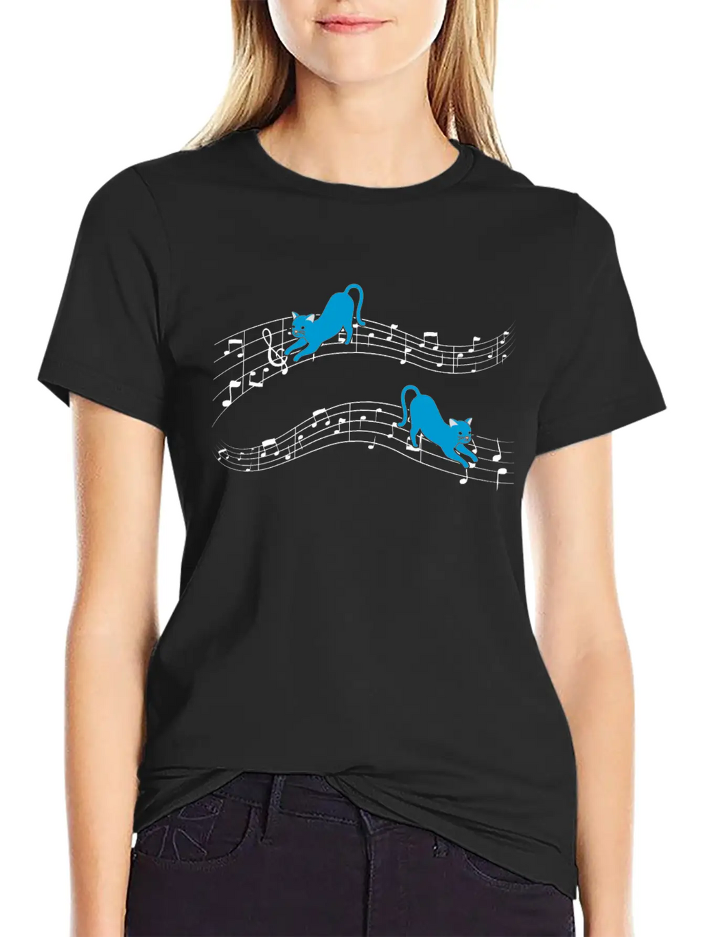 Clef Cat Playing On Musical Notes Musician Timeless Short Sleeve Tee – Comfy And Minimalist Design