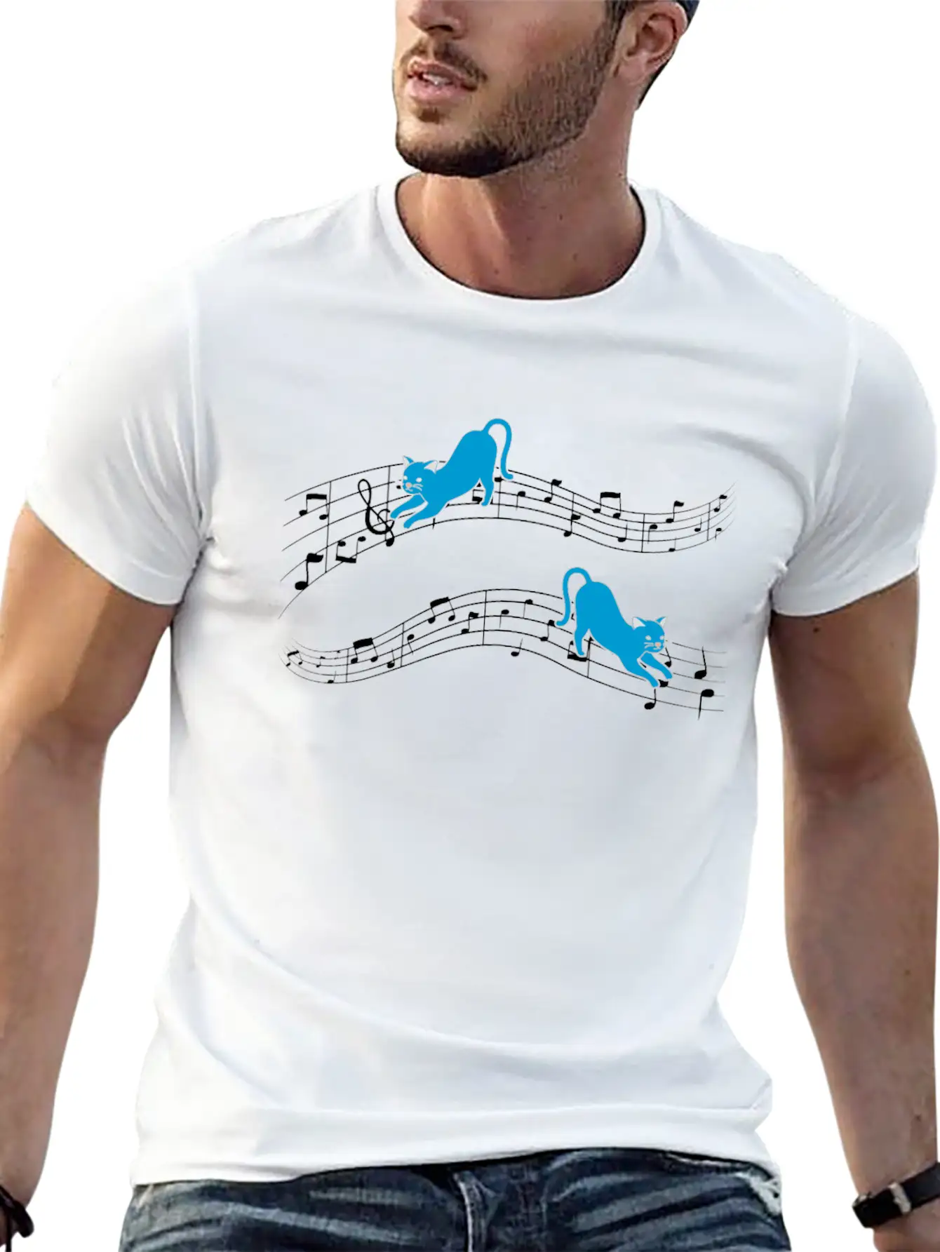 Clef Cat Playing On Musical Notes Musician Timeless Short Sleeve Tee – Comfy And Minimalist Design