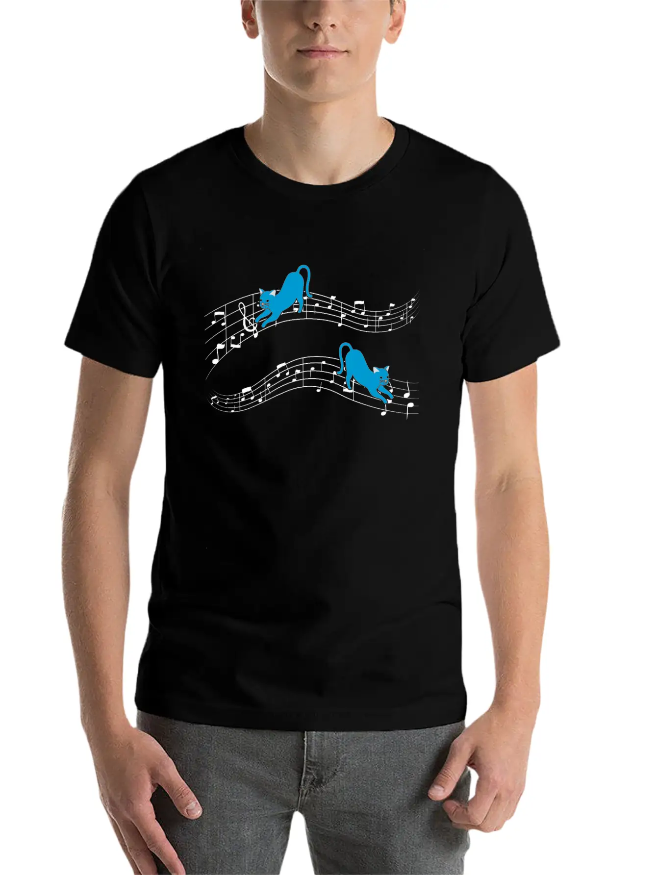 Clef Cat Playing On Musical Notes Musician Timeless Short Sleeve Tee – Comfy And Minimalist Design