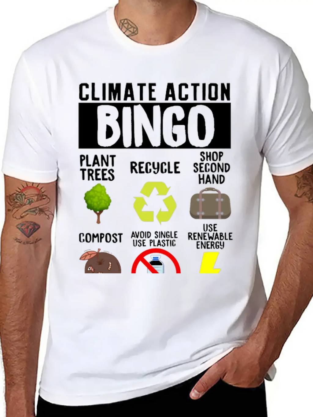 Climate Action Bingo Earth Day Climate Change Timeless Short Sleeve Tee – Comfy And Minimalist Design