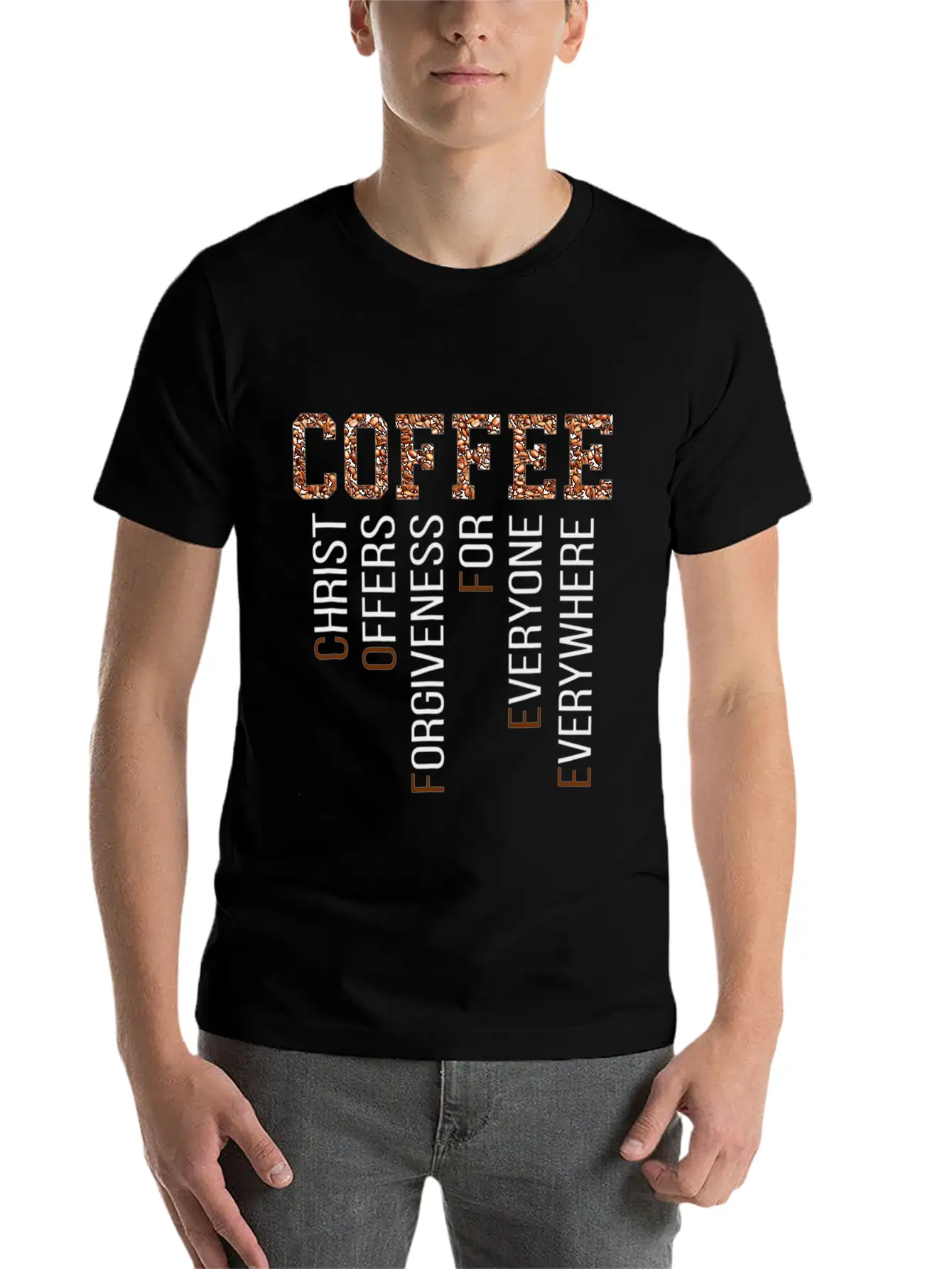 Coffee Christ Offers Forgiveness Everywhere Essential Cotton Tee For Daily Outfits – Unisex Style