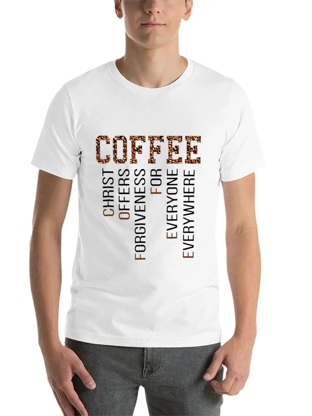 Coffee Christ Offers Forgiveness Everywhere Essential Cotton Tee For Daily Outfits – Unisex Style