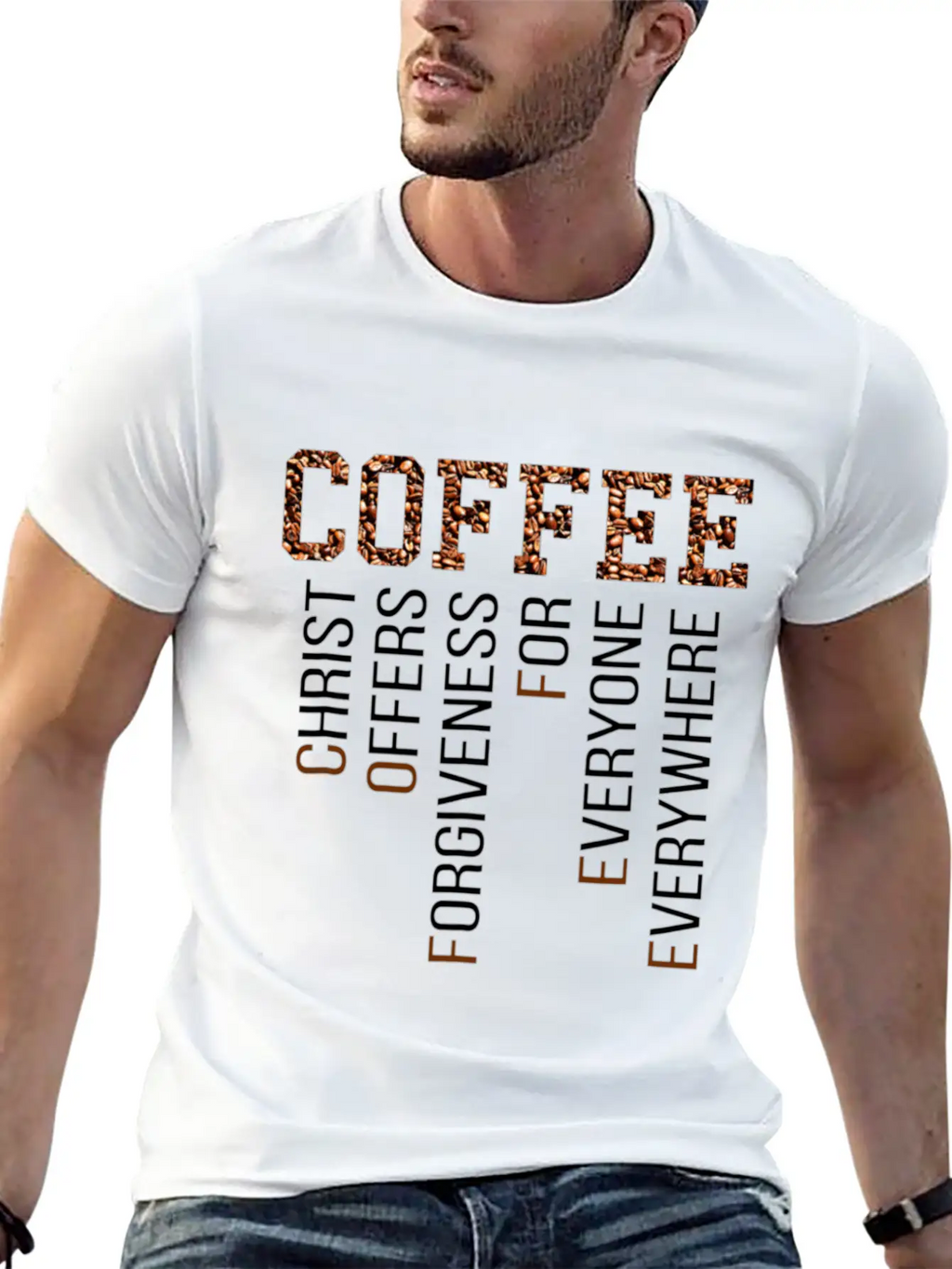 Coffee Christ Offers Forgiveness Everywhere Essential Cotton Tee For Daily Outfits – Unisex Style
