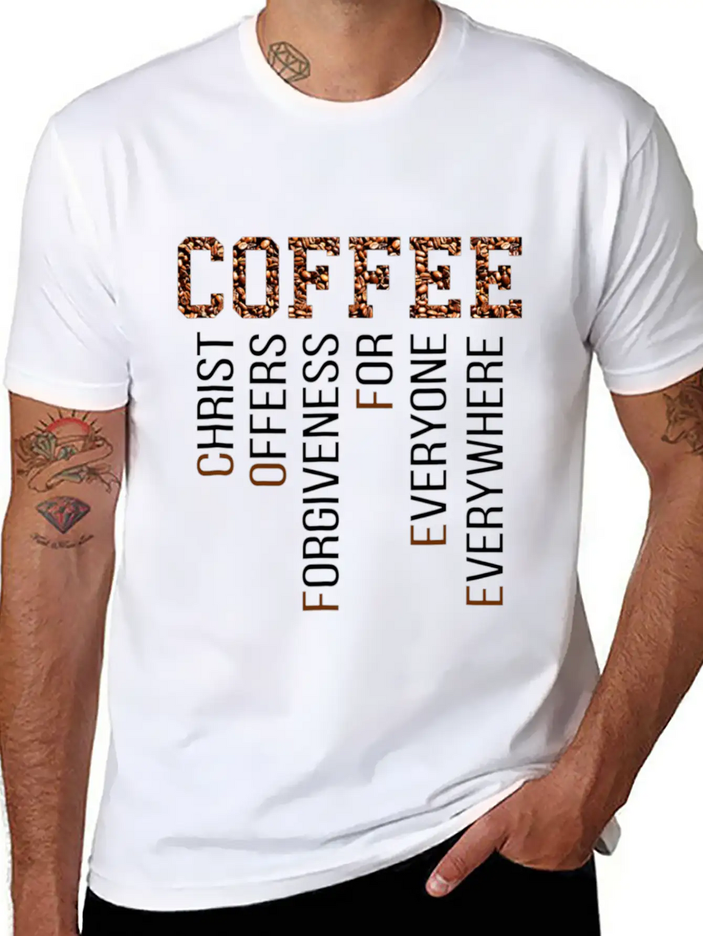 Coffee Christ Offers Forgiveness Everywhere Essential Cotton Tee For Daily Outfits – Unisex Style
