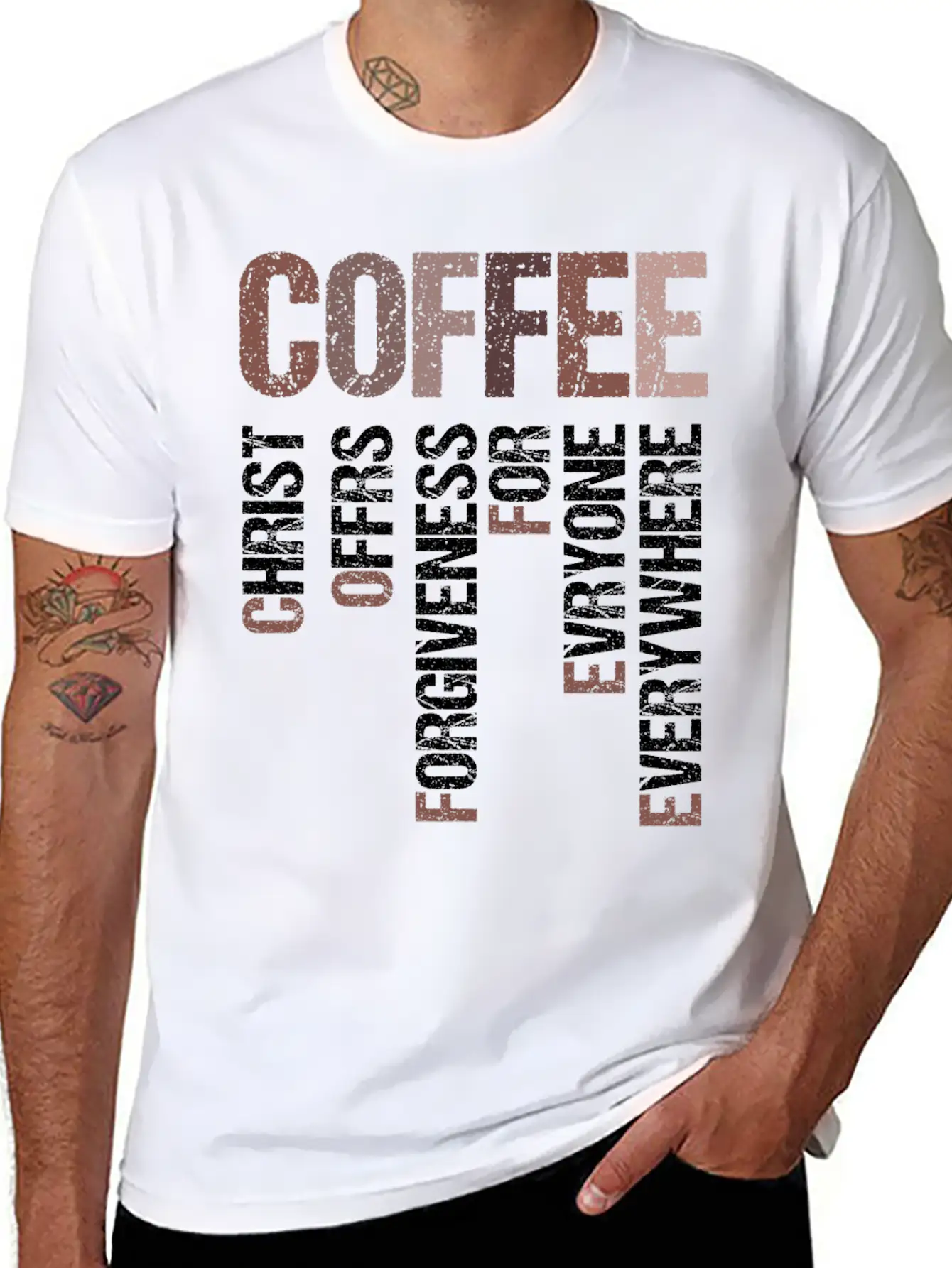 Coffee Christ Offers Forgiveness For Everyone Stylish Everyday T-Shirt – Unisex Basic Cotton Tee