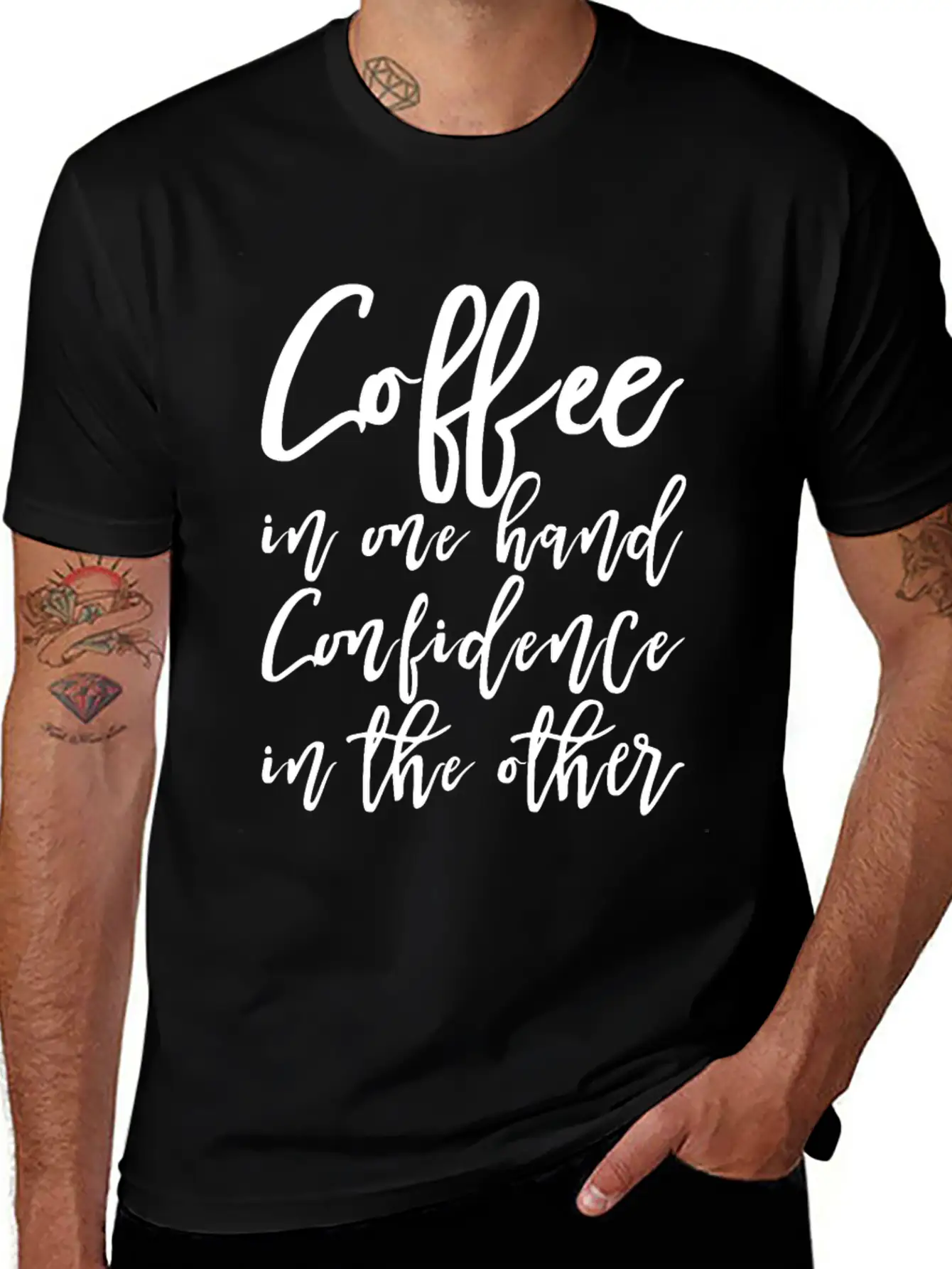 Coffee In One Hand, Confidence In The Other Basic Graphic T-Shirt – Daily Comfort In Soft Cotton