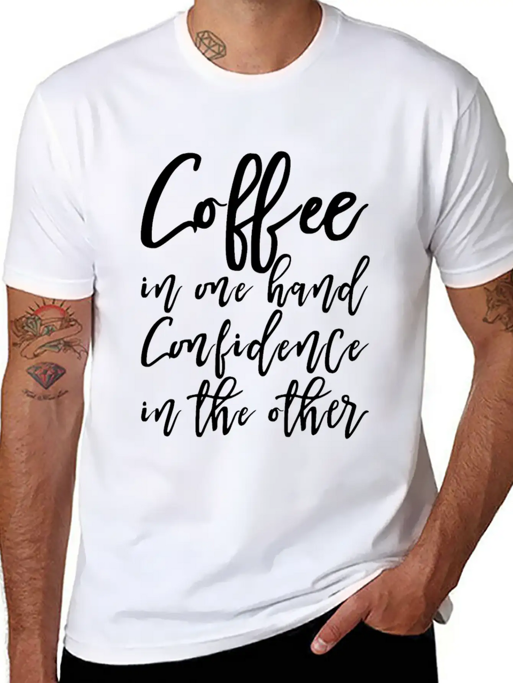 Coffee In One Hand, Confidence In The Other Basic Graphic T-Shirt – Daily Comfort In Soft Cotton