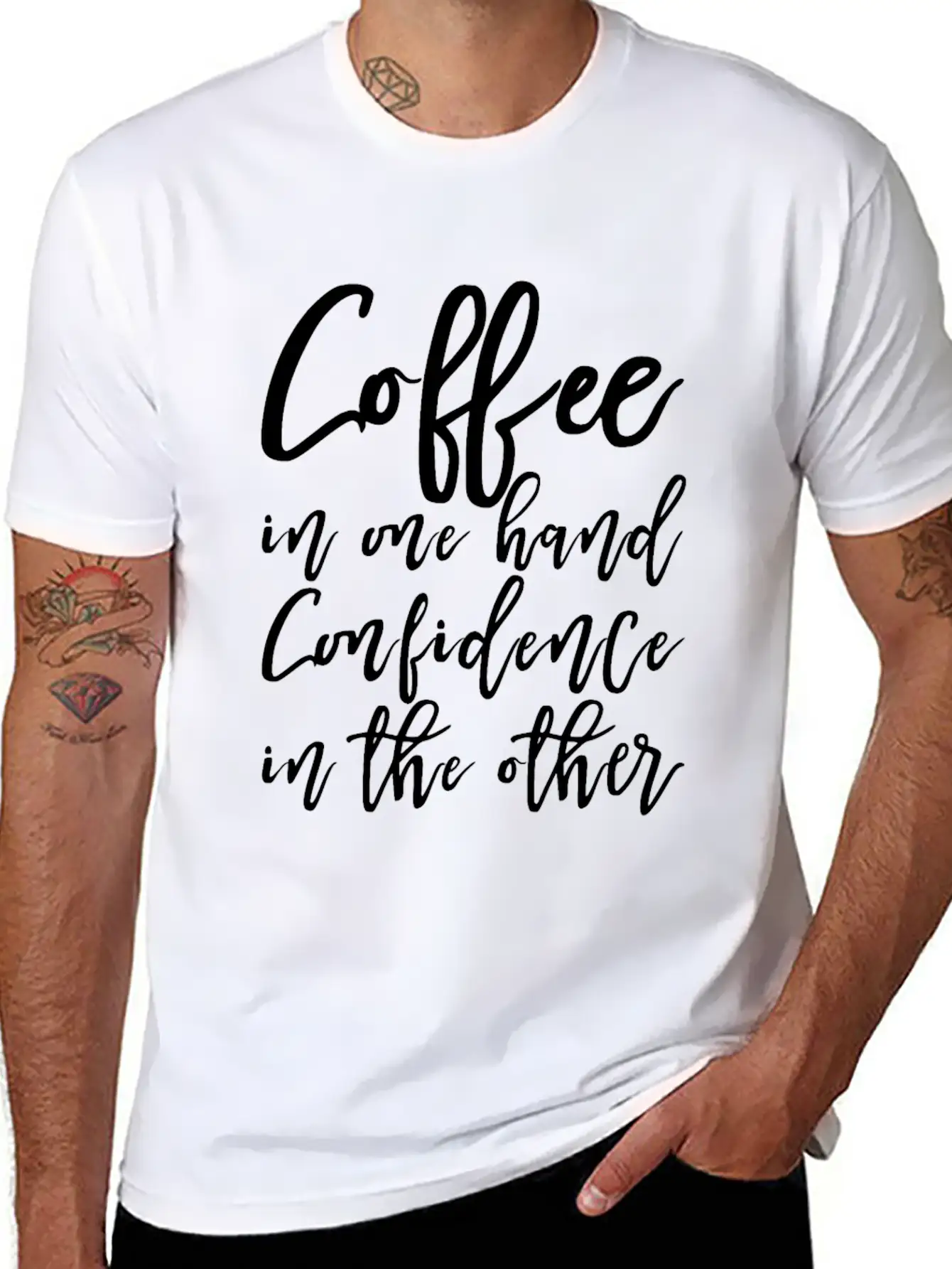 Coffee In One Hand, Confidence In The Other Basic Graphic T-Shirt – Daily Comfort In Soft Cotton