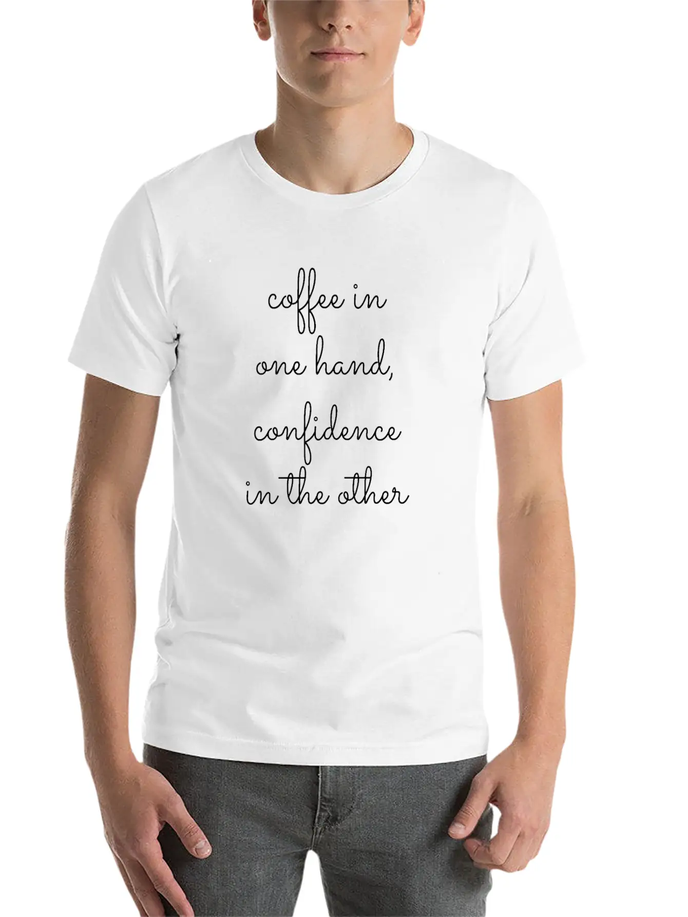 Coffee In One Hand, Confidence In The Other Breathable Graphic T-Shirt – Perfect For Casual Days