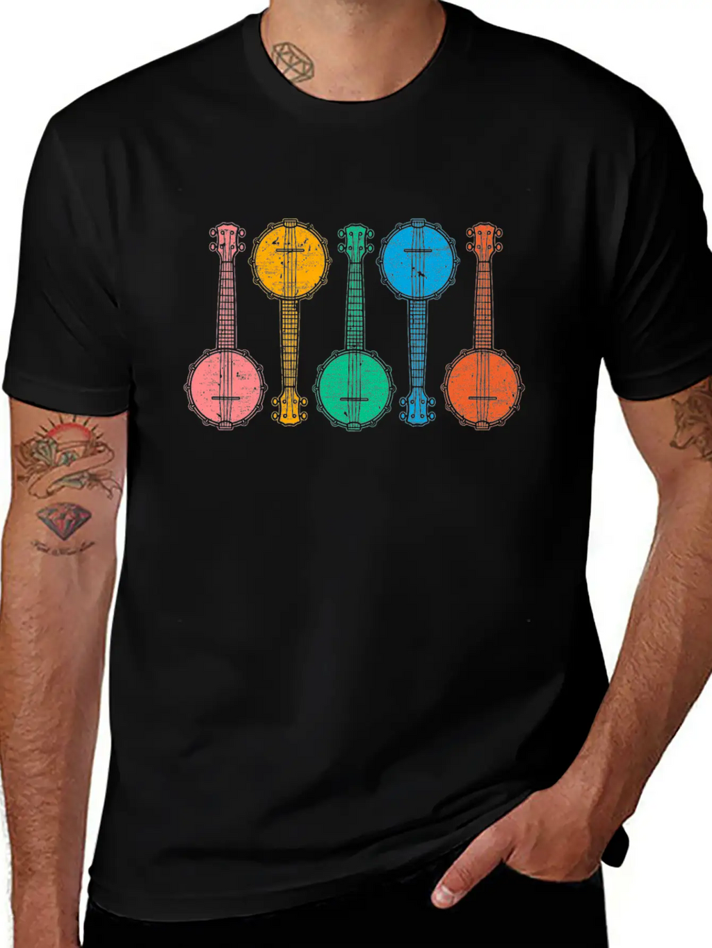 Colorful Banjos Folk Country Music Lover Breathable Graphic T-Shirt – Perfect For Casual Days