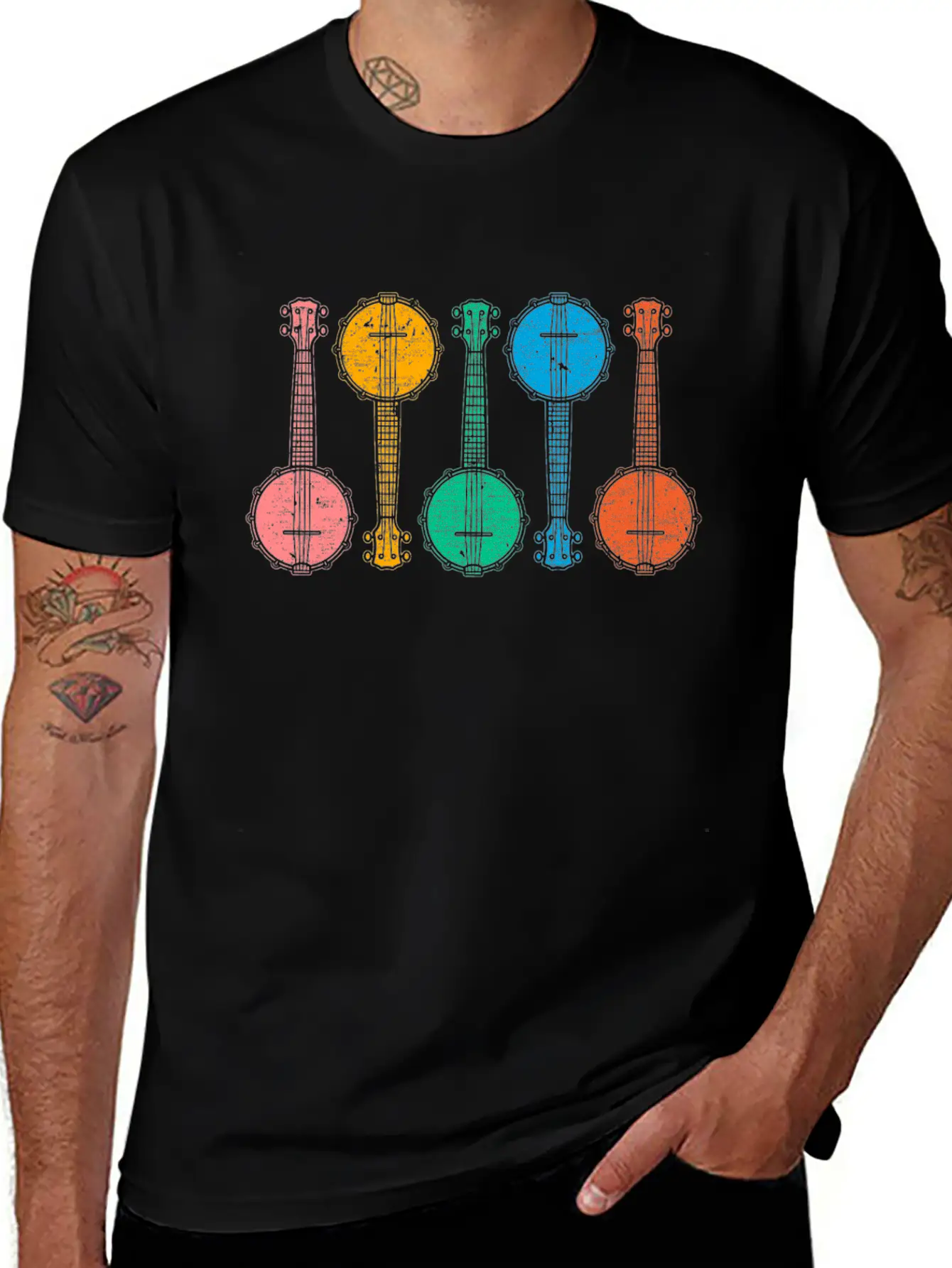 Colorful Banjos Folk Country Music Lover Breathable Graphic T-Shirt – Perfect For Casual Days