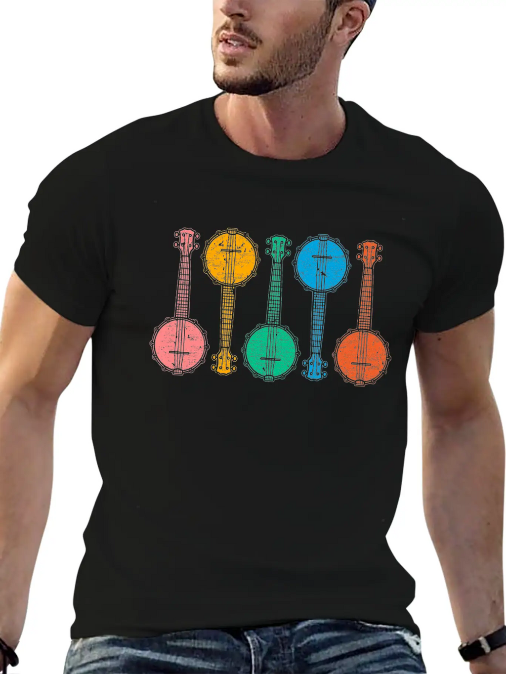 Colorful Banjos Folk Country Music Lover Breathable Graphic T-Shirt – Perfect For Casual Days